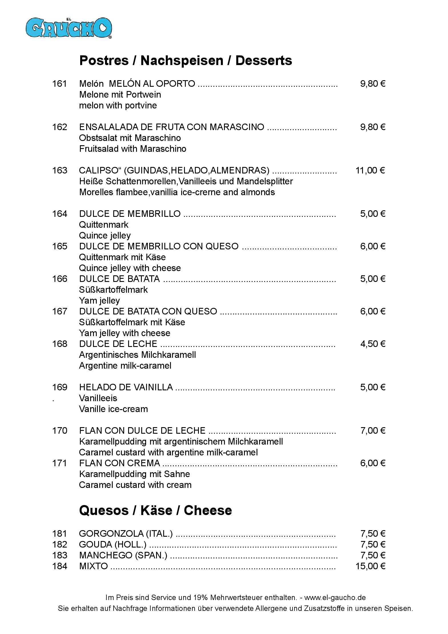 Speisekarte El Gaucho - Original argentinisches Restaurant & Steakhaus in Köln, Seite 6