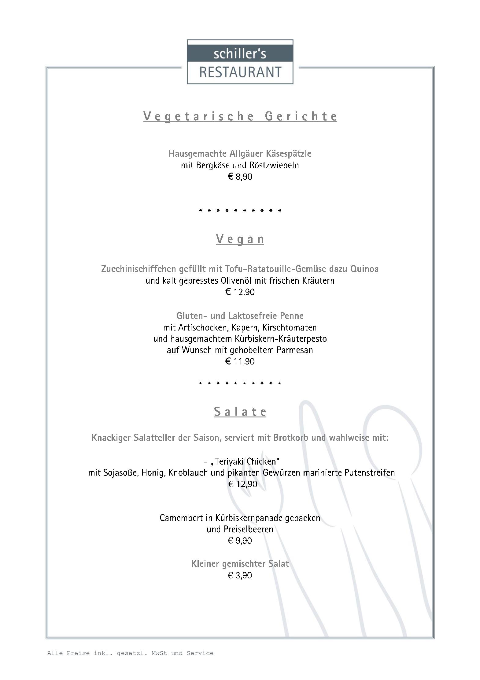Speisekarte Schiller´s Restaurant - im Hotel Schiller in Olching, Seite 2