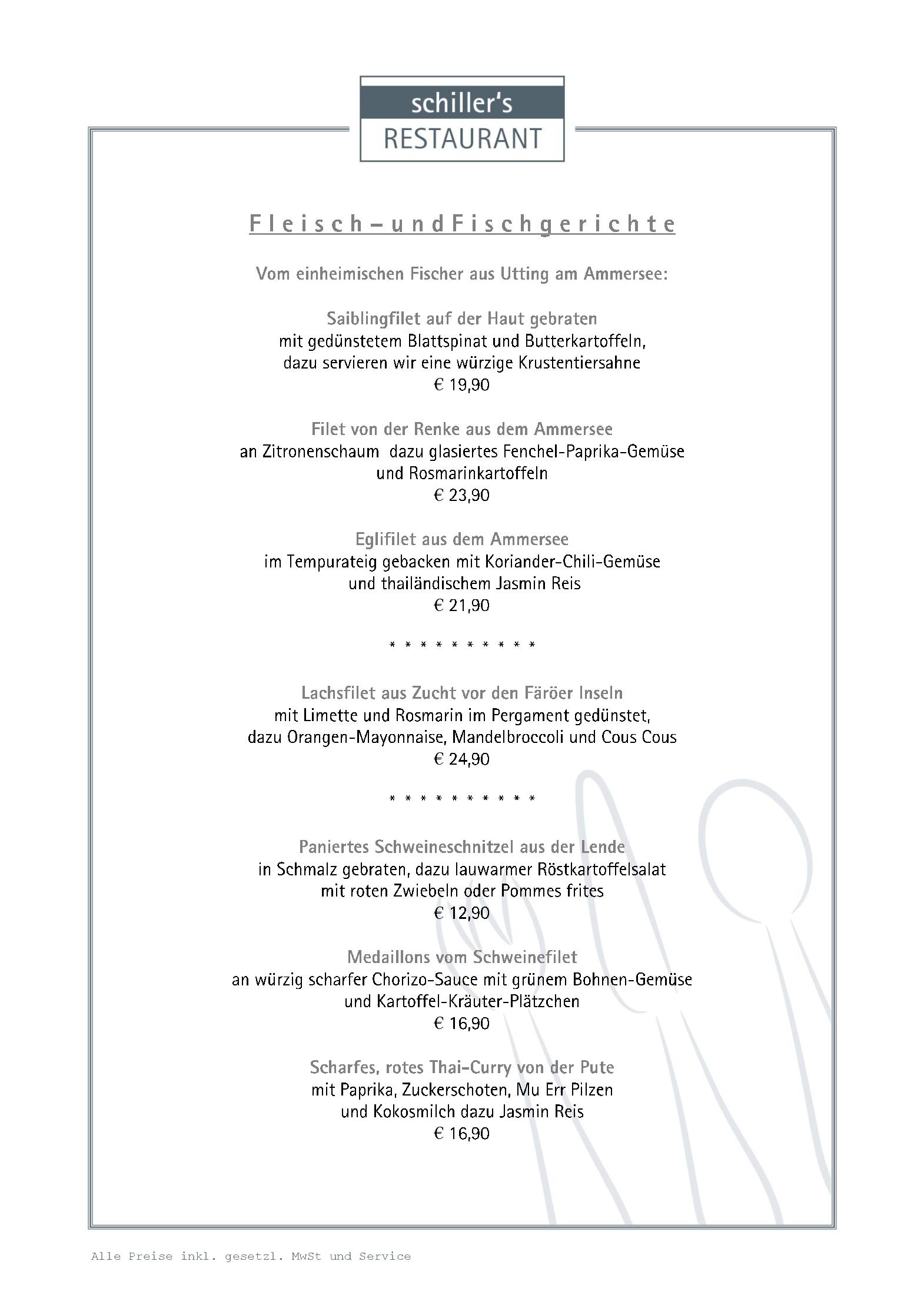Speisekarte Schiller´s Restaurant - im Hotel Schiller in Olching, Seite 3