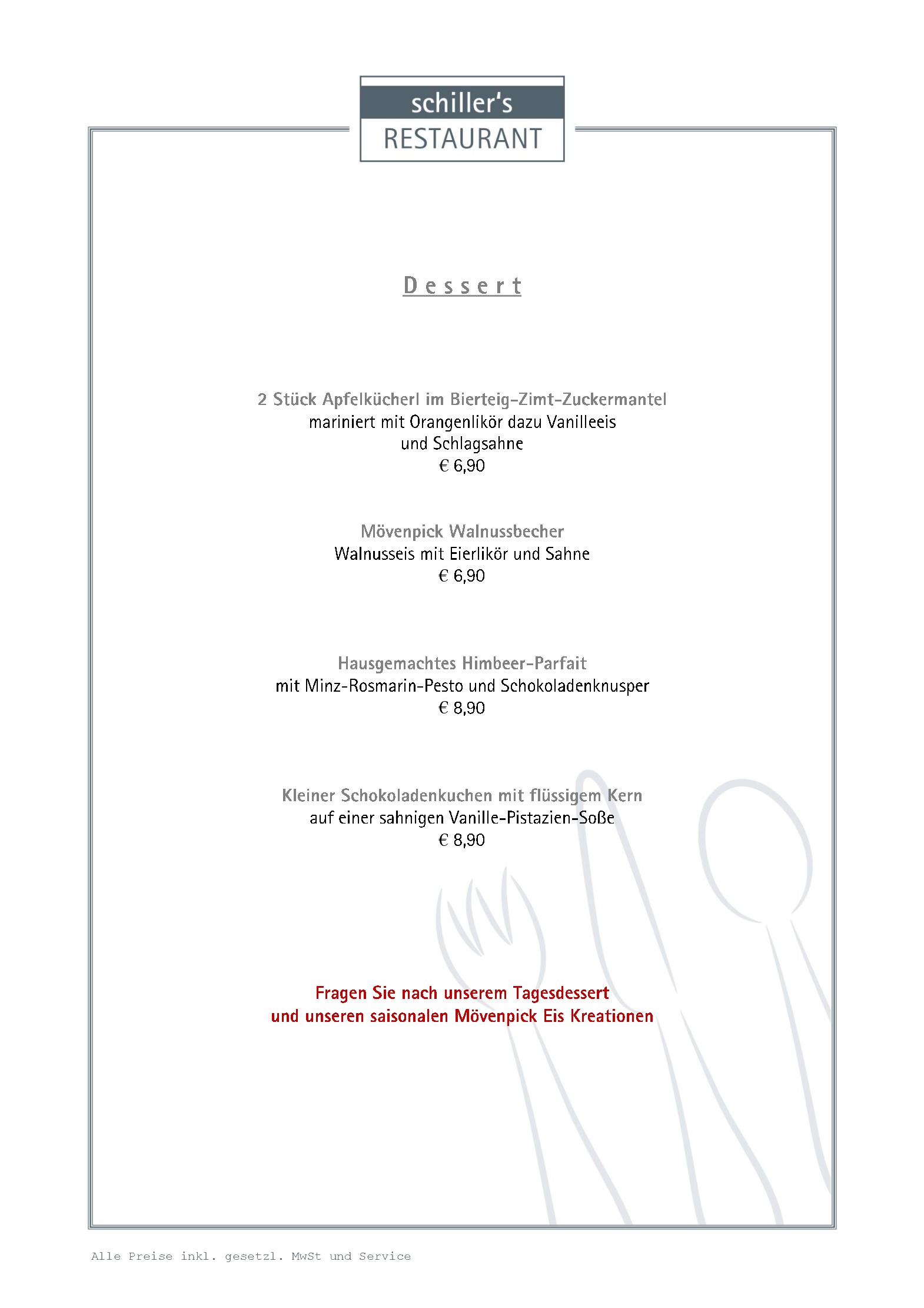 Speisekarte Schiller´s Restaurant - im Hotel Schiller in Olching, Seite 5