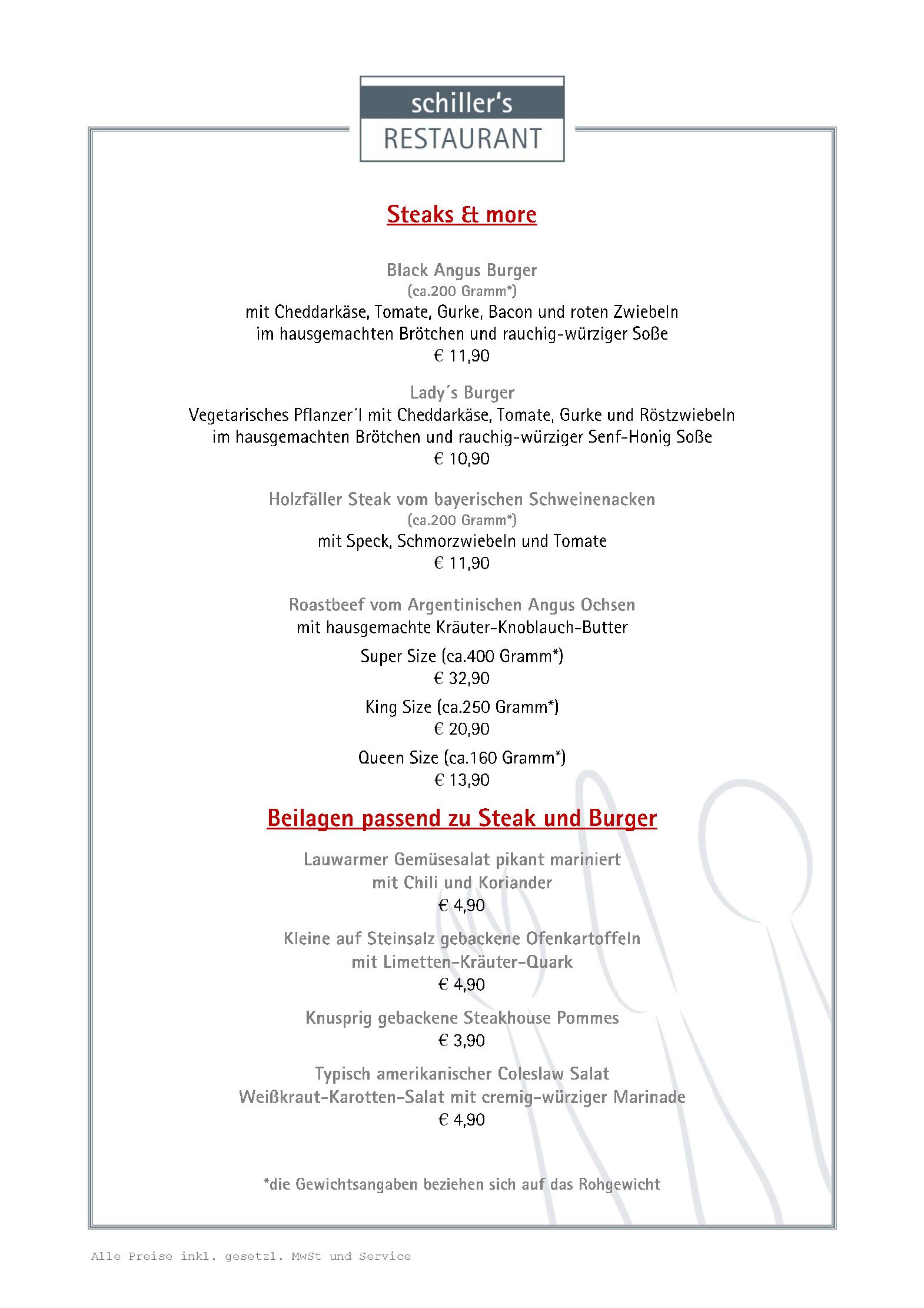 Speisekarte Schiller´s Restaurant - im Hotel Schiller in Olching, Seite 6