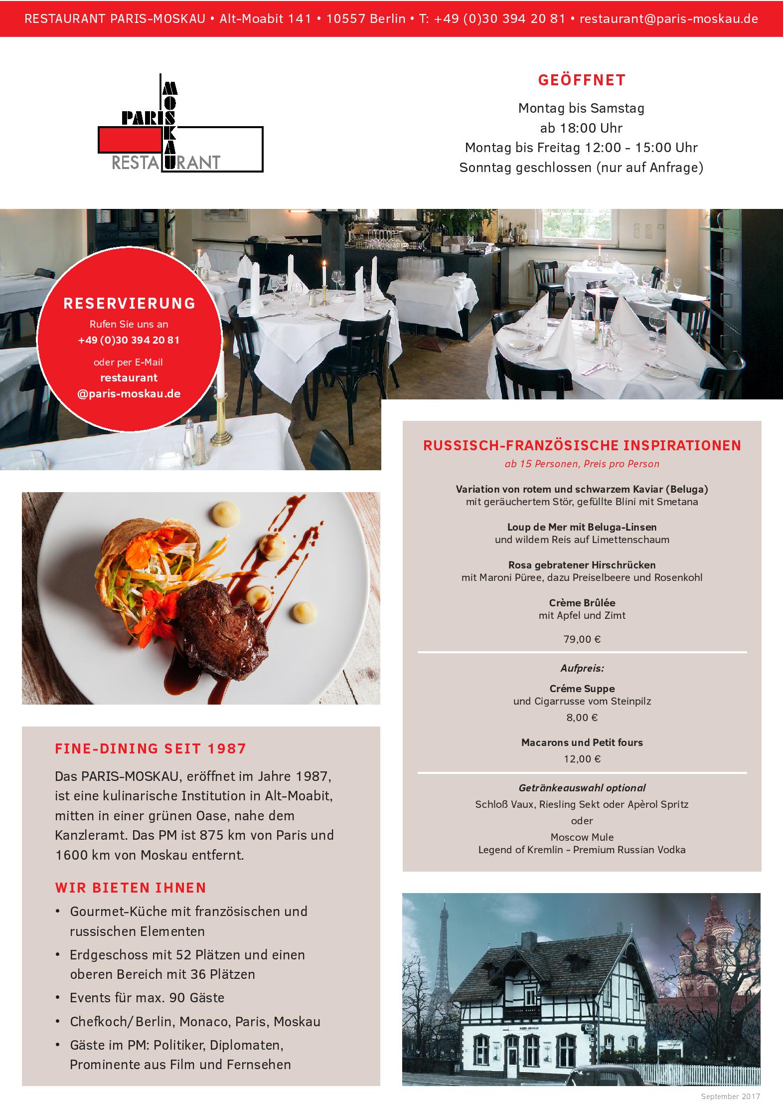 Speisekarte Paris-Moskau - Gourmetrestaurant in Berlin-Tiergarten , Seite 2