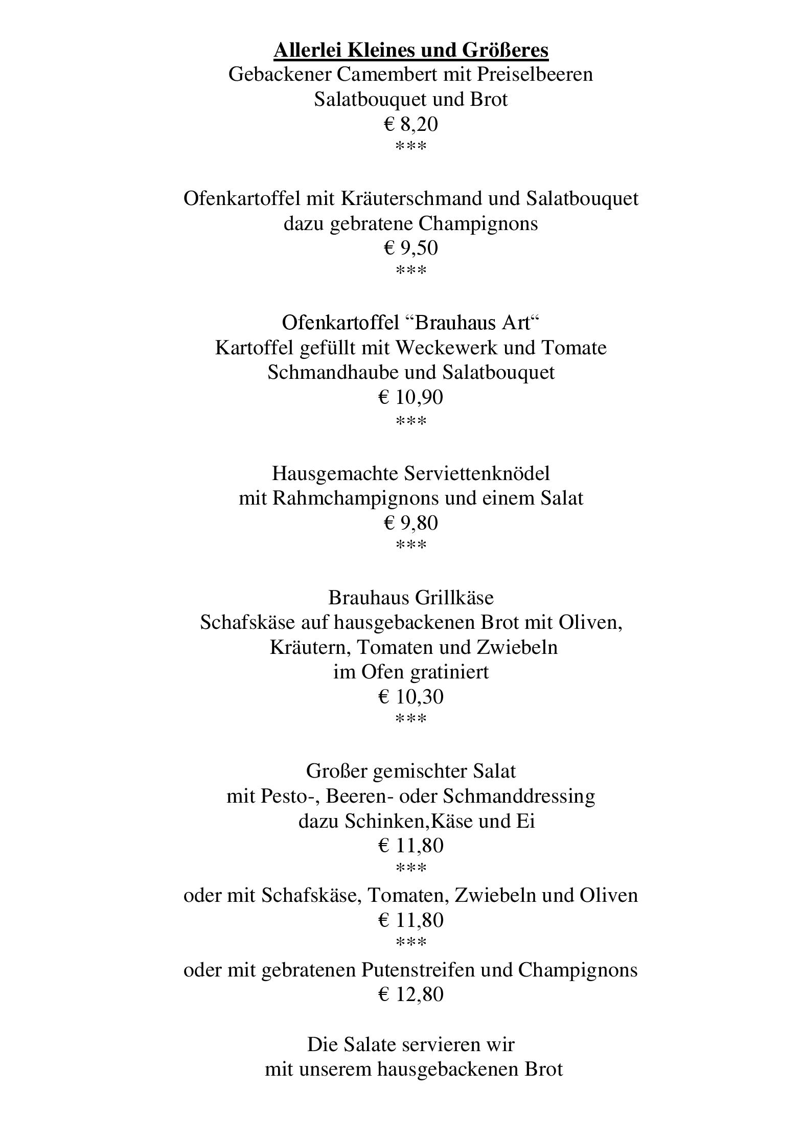 Speisekarte Altes Brauhaus in Bad Hersfeld, Seite 2