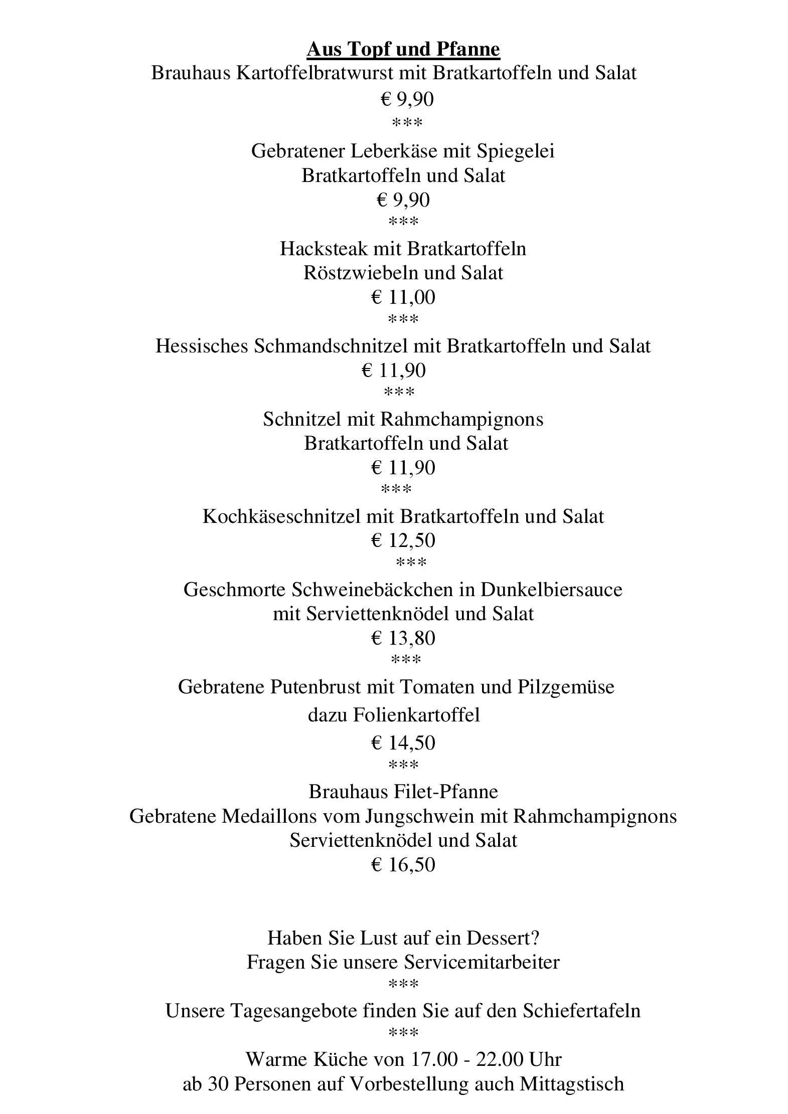 Speisekarte Altes Brauhaus in Bad Hersfeld, Seite 3
