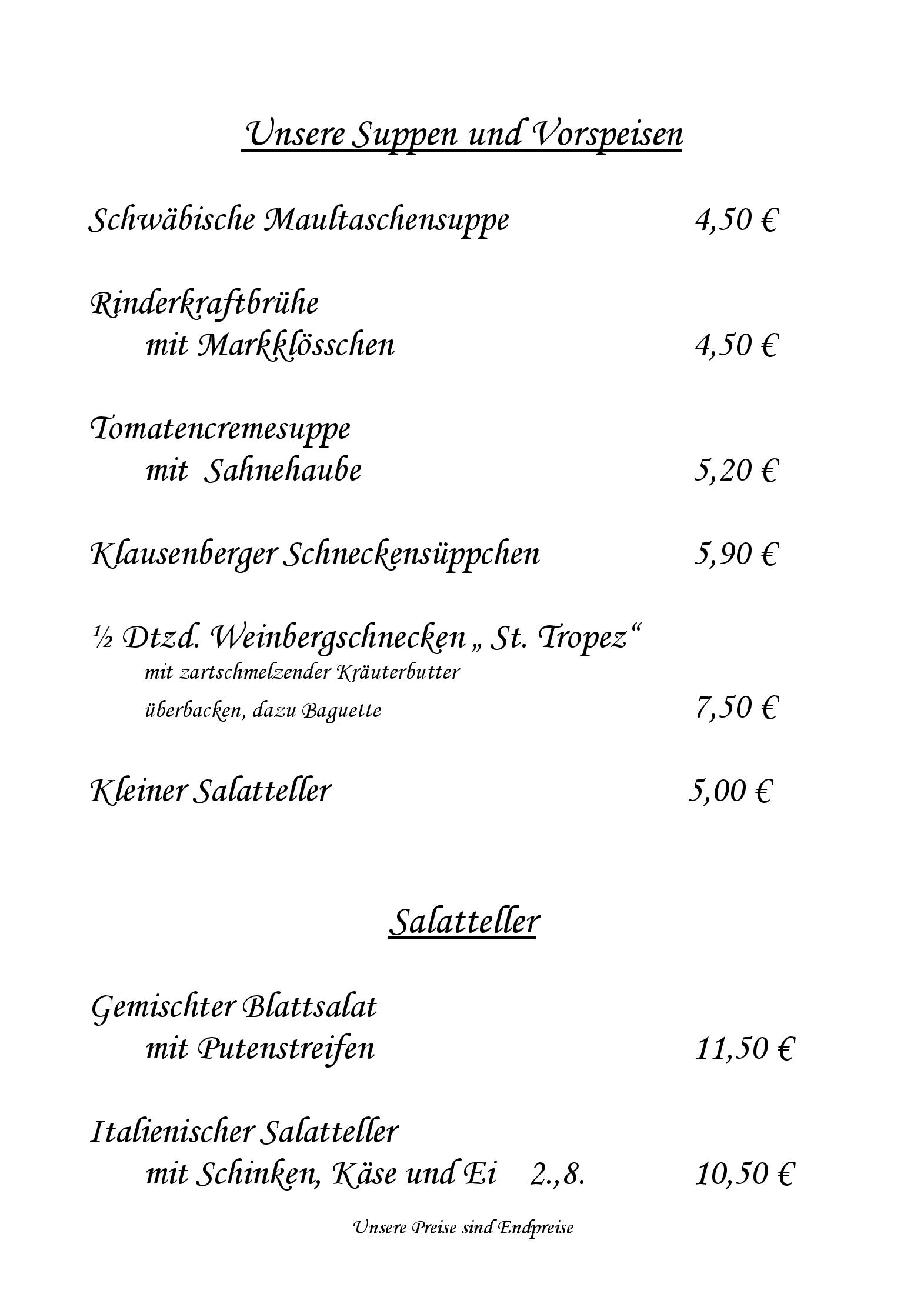 Speisekarte Zum Klausenberg in Worms-Pfeddersheim, Seite 2