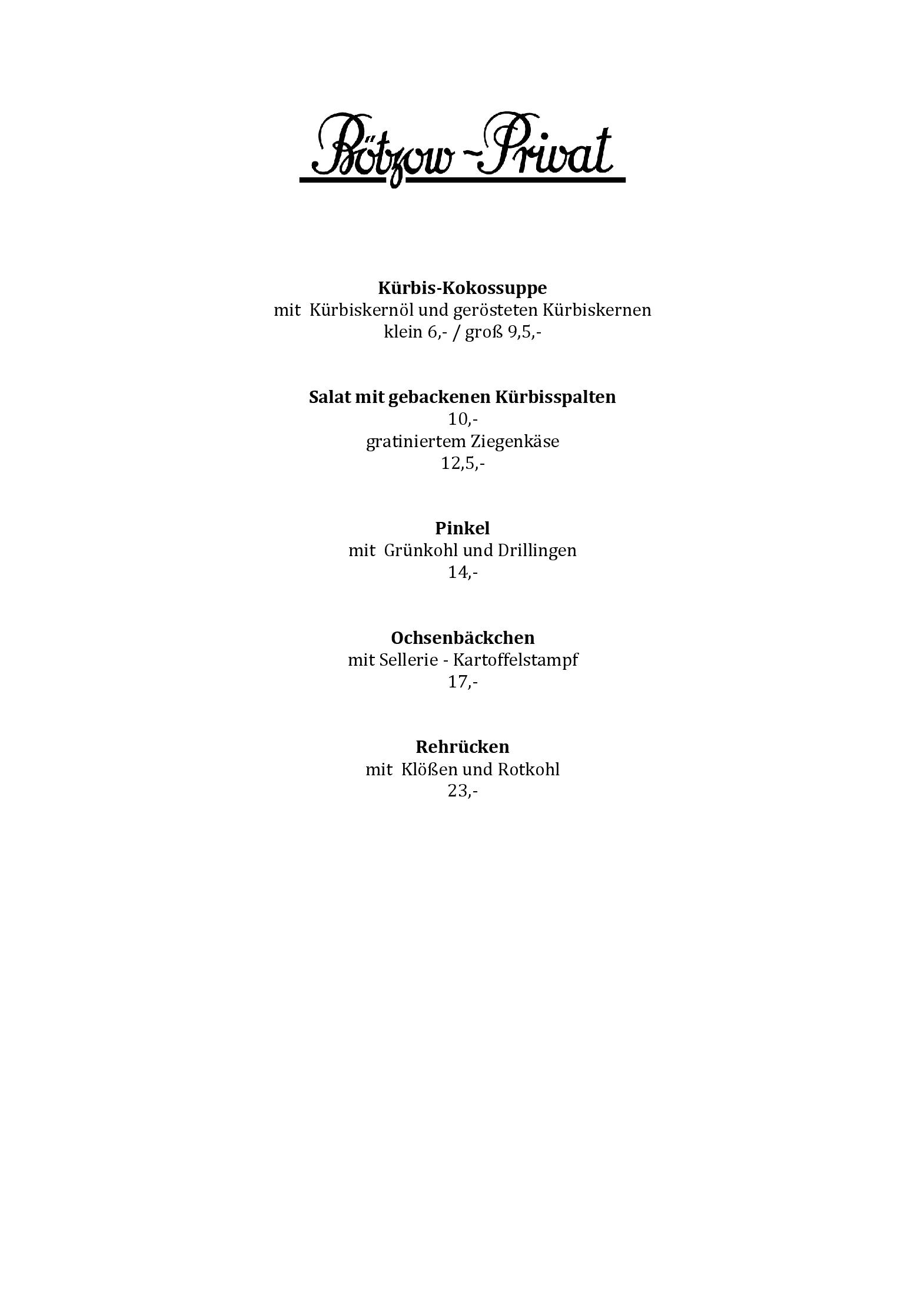 Speisekarte Bötzow Privat in Berlin, Seite 2