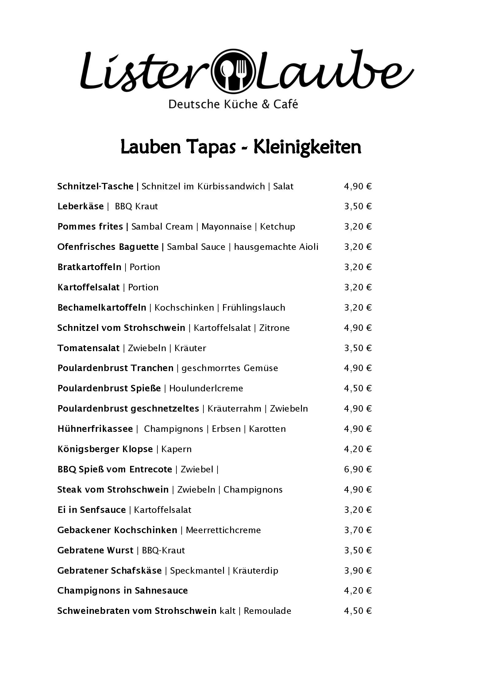 Speisekarte Lister Laube Deutsche Küche & Cafe in Hannover, Seite 2