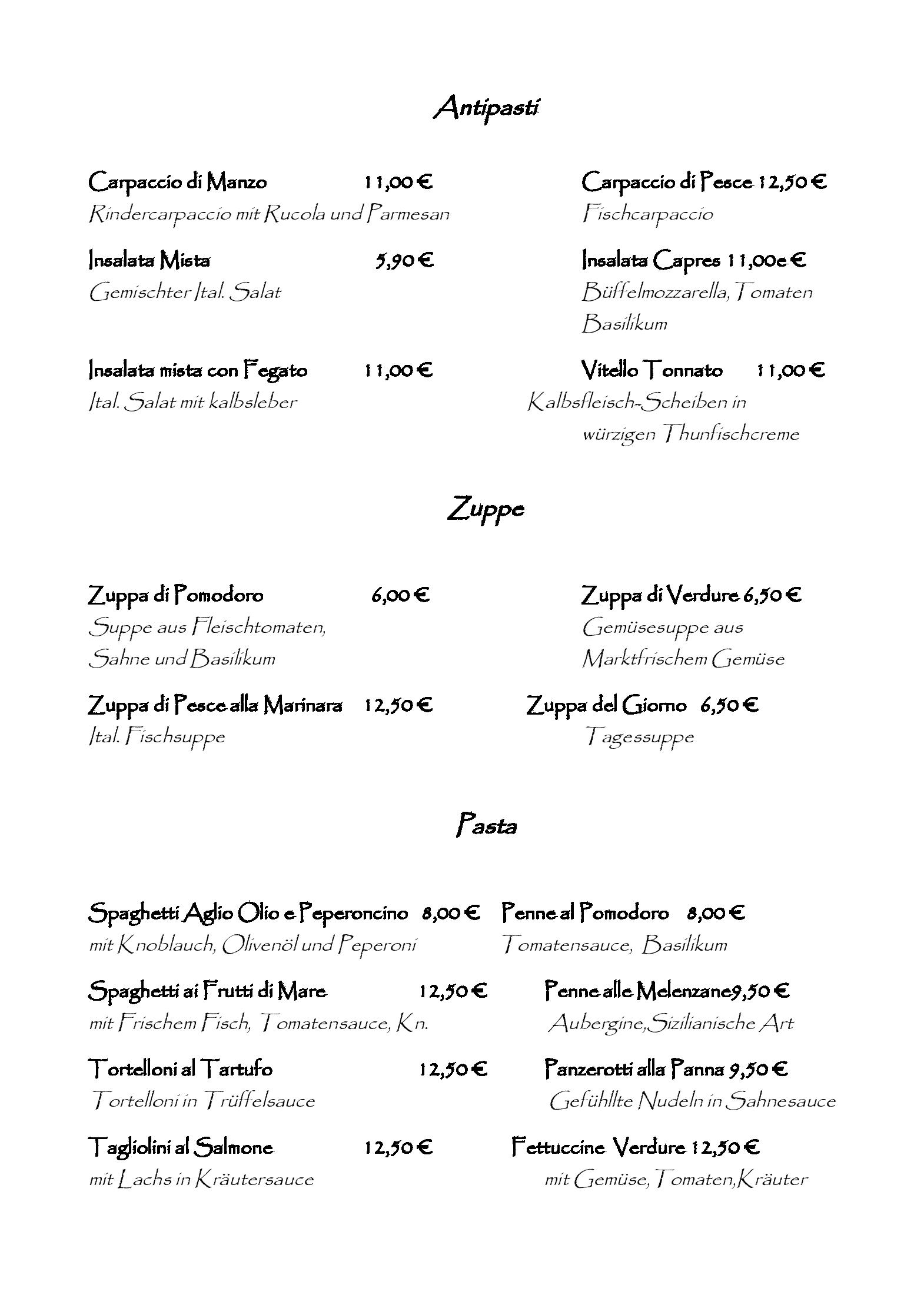 Speisekarte trattoria trüffel in essen, Seite 2