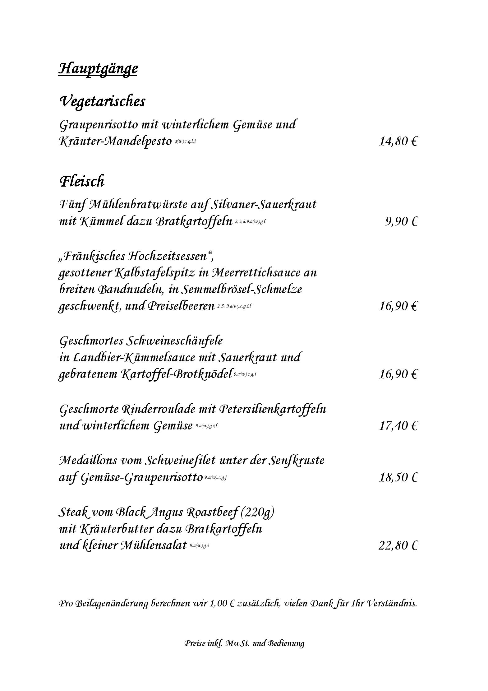 Speisekarte Alte Mainmühle in Würzburg, Seite 6