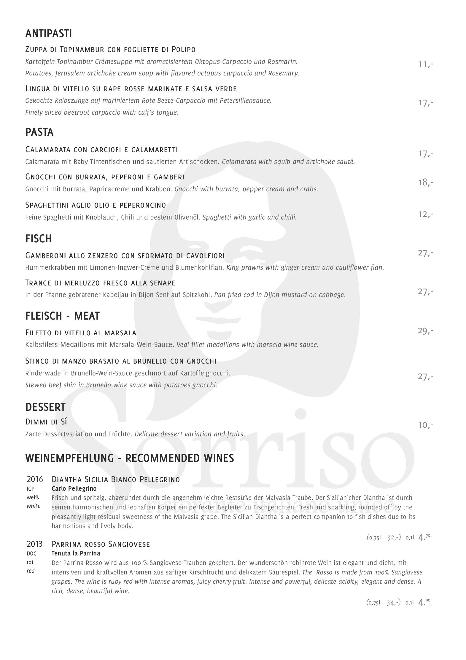 Speisekarte Sorriso Ristorante Italiano in Berlin, Seite 1