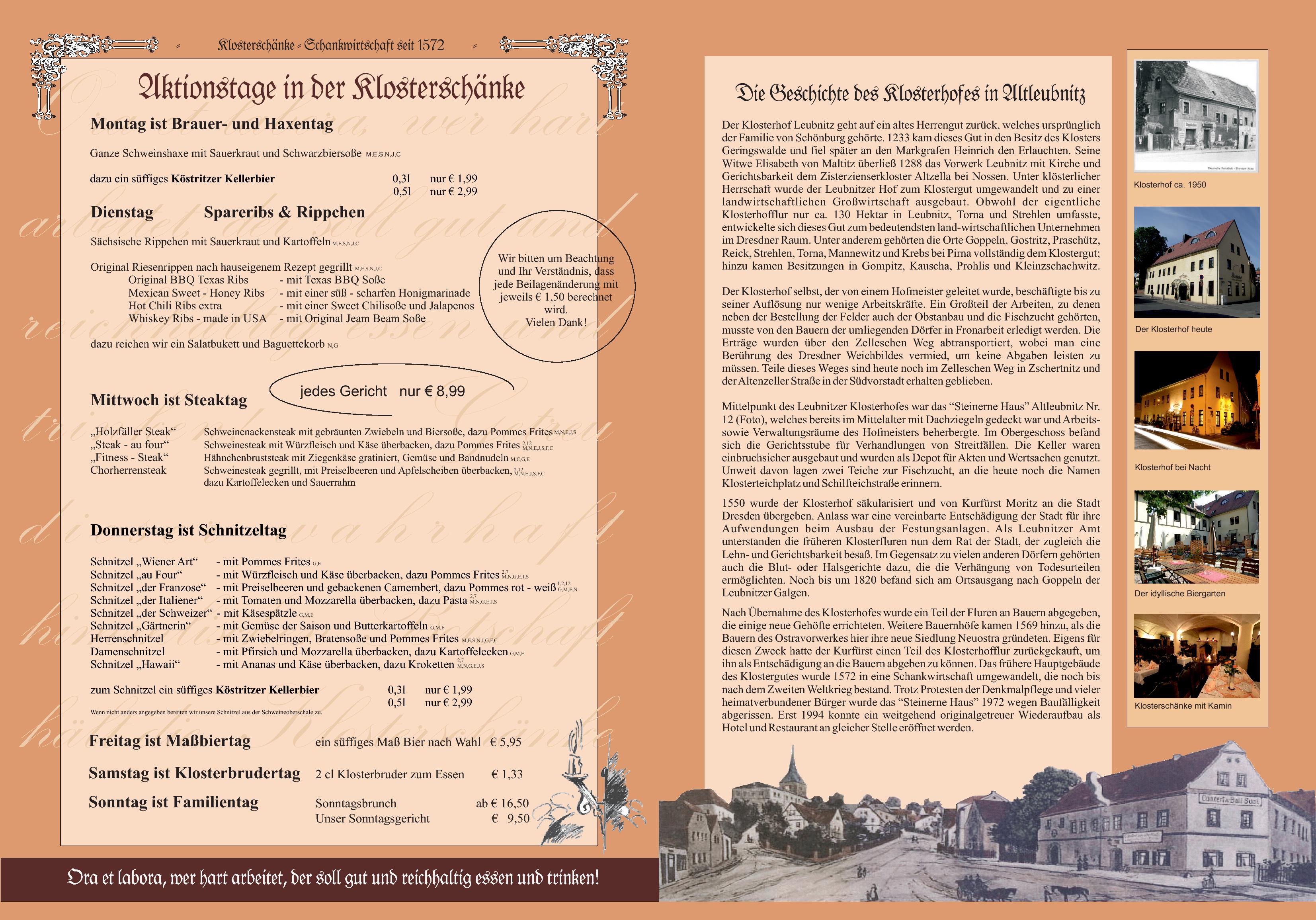 Speisekarte Klosterschänke in Dresden, Seite 1