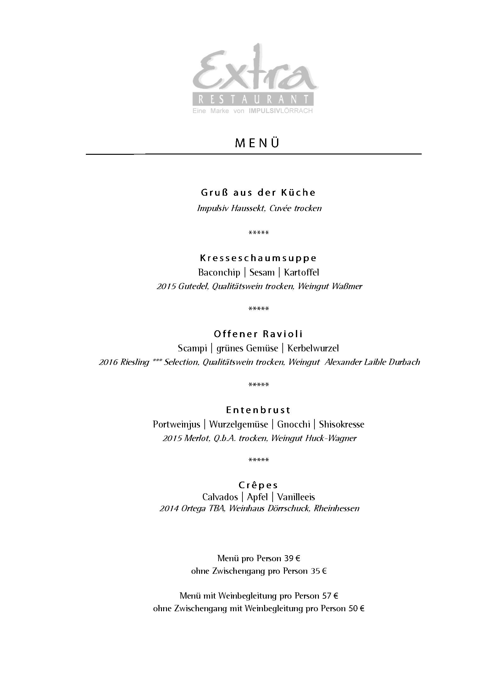 Speisekarte Restaurant EXTRA in Lörrach, Seite 1
