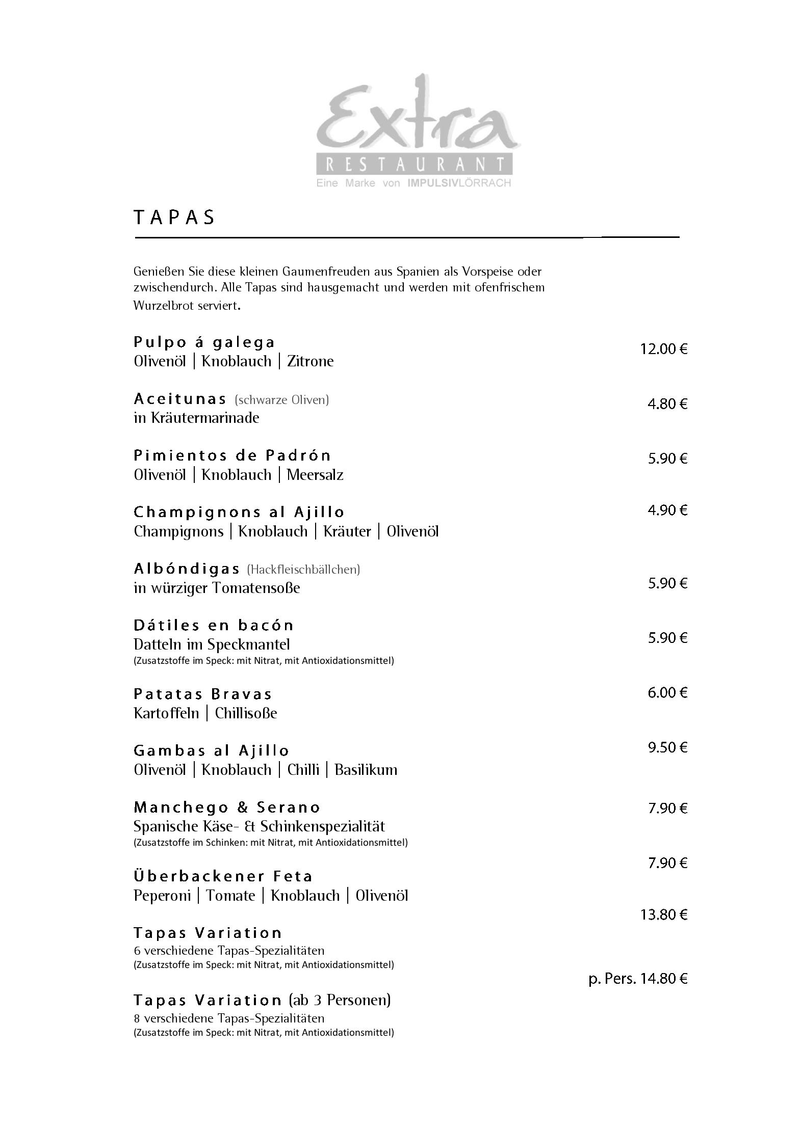 Speisekarte Restaurant EXTRA in Lörrach, Seite 2