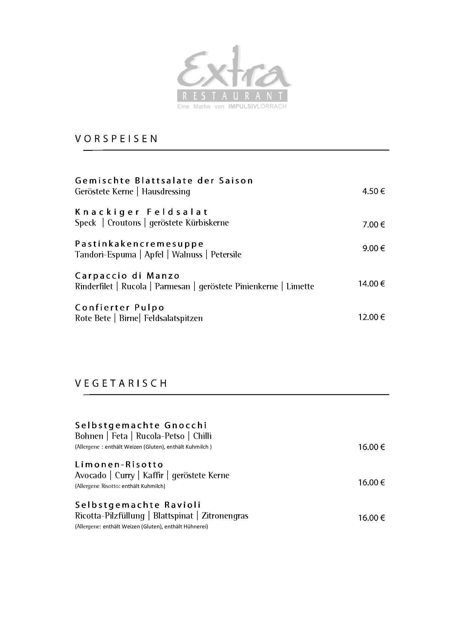 Speisekarte Restaurant EXTRA in Lörrach, Seite 3