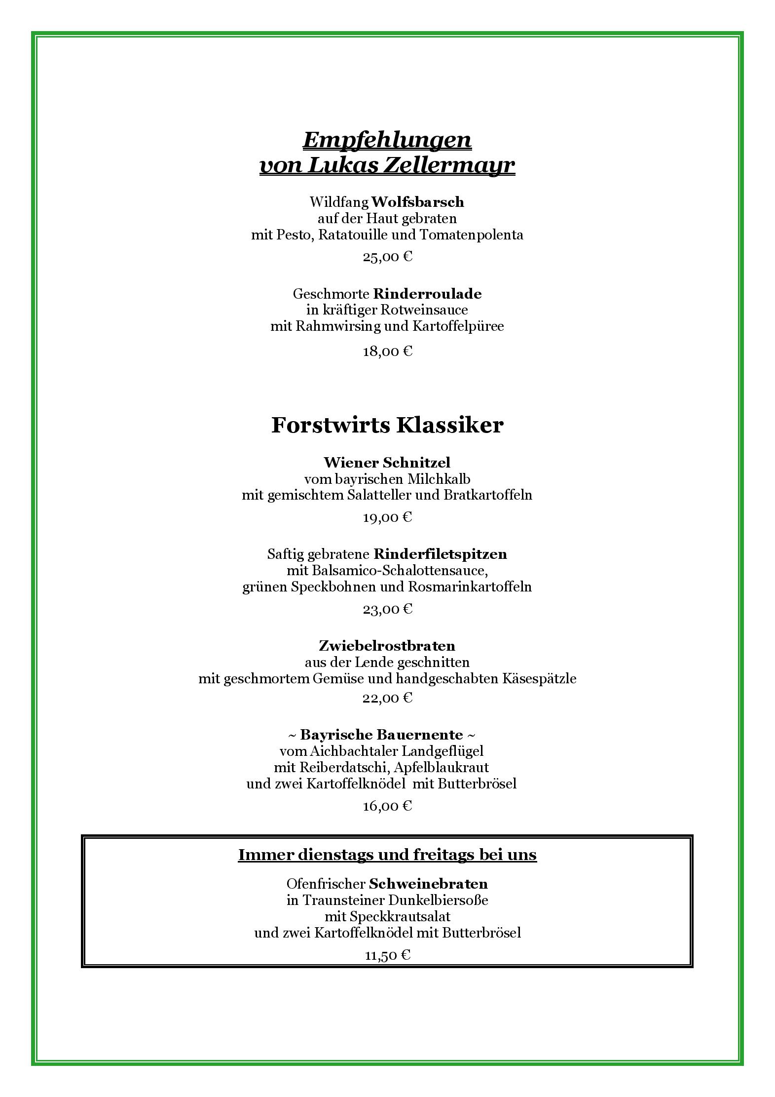Speisekarte Hotel & Restaurant Forstwirt in Grasbrunn, Seite 4