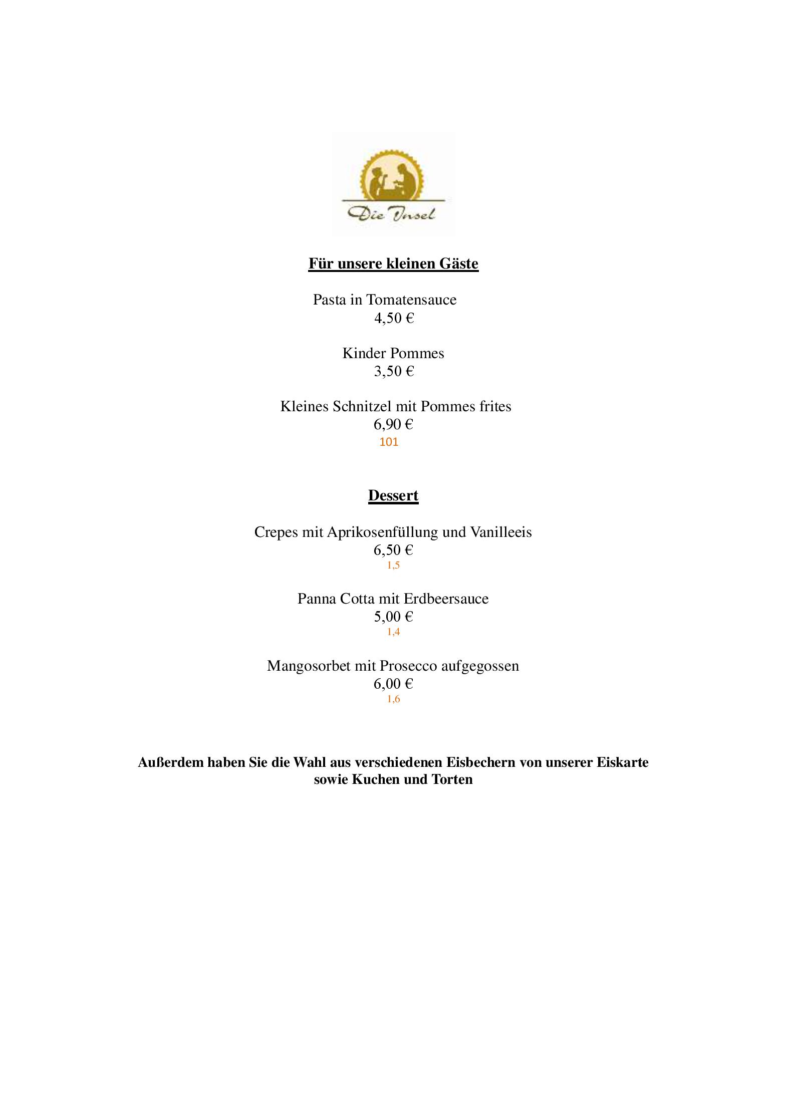 Speisekarte DIE INSEL - IHR RESTAURANT & CAFÉ in Bonn, Seite 4