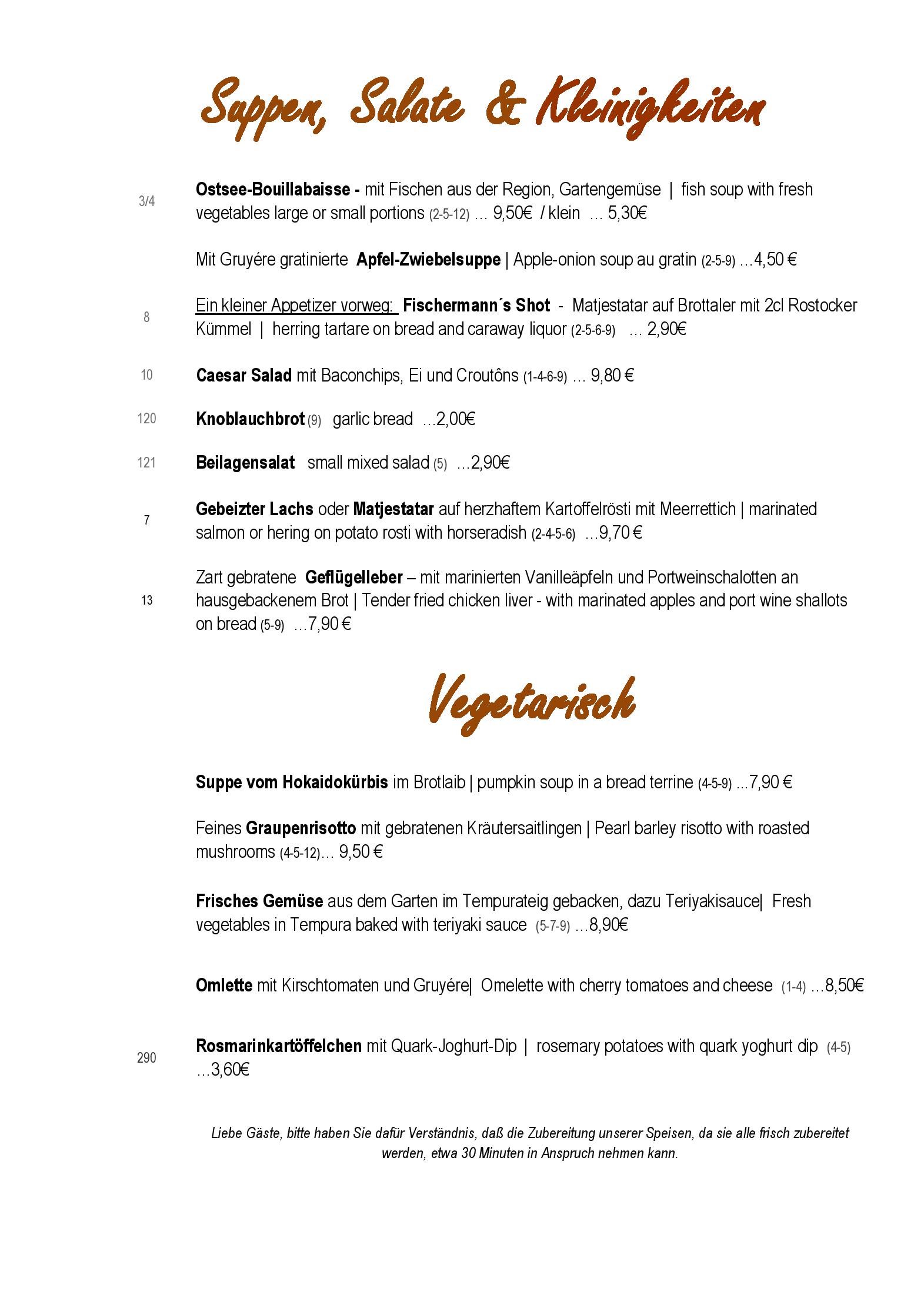 Speisekarte Fischermanns Restaurant in Stralsund, Seite 1