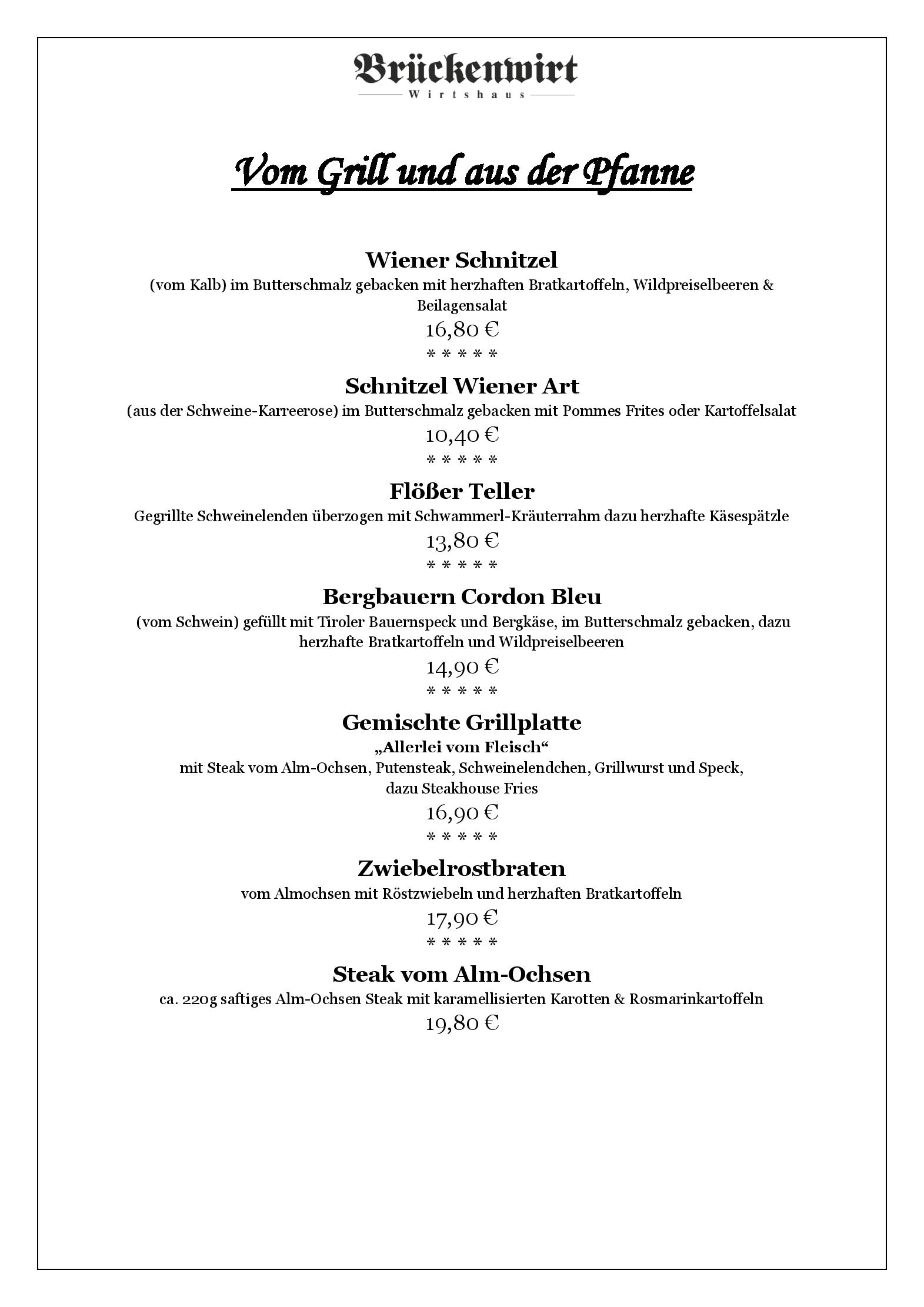 Speisekarte Brückenwirt Wolfratshausen in Wolfratshausen, Seite 2