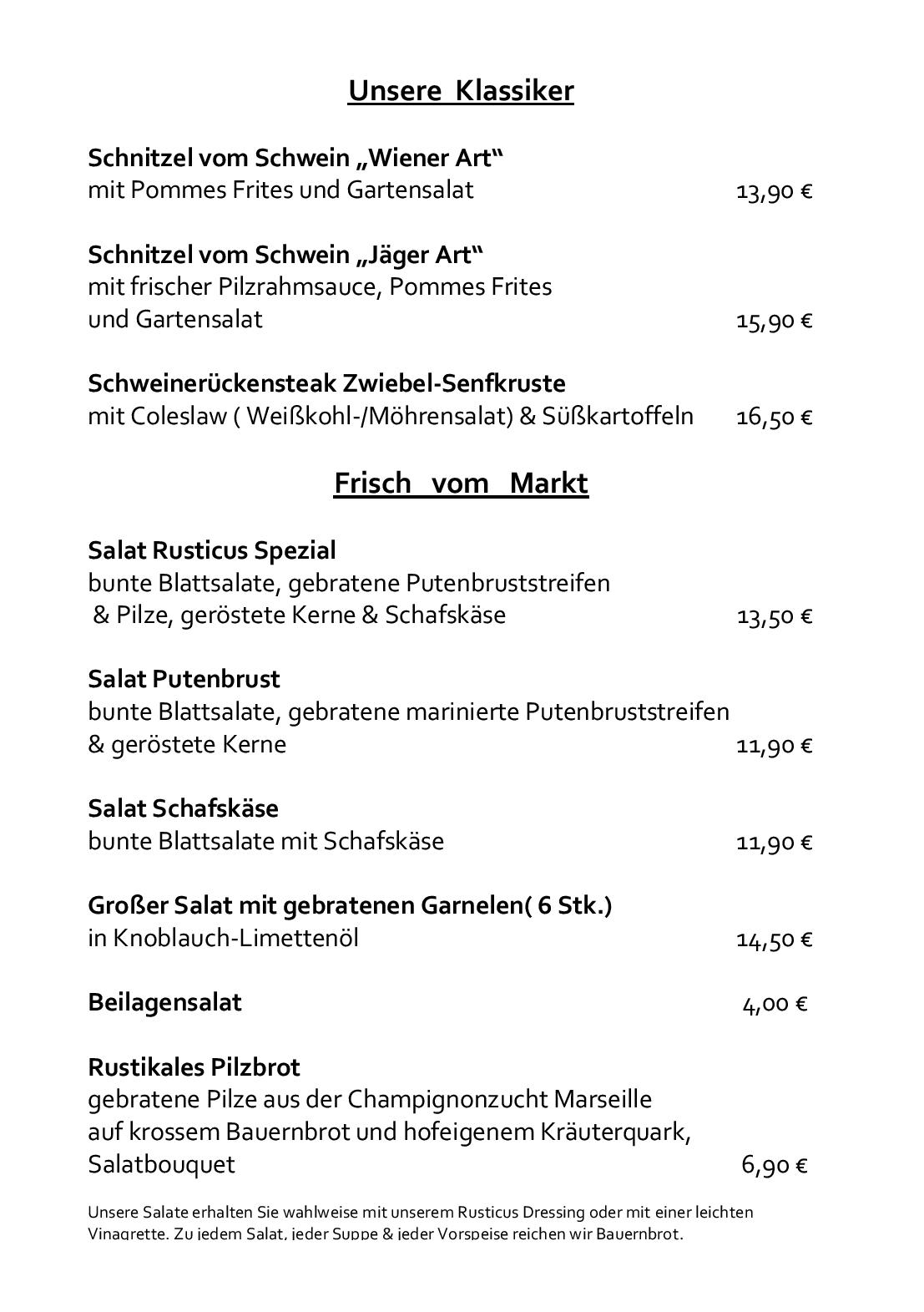 Speisekarte Rusticus in Leichlingen, Seite 3