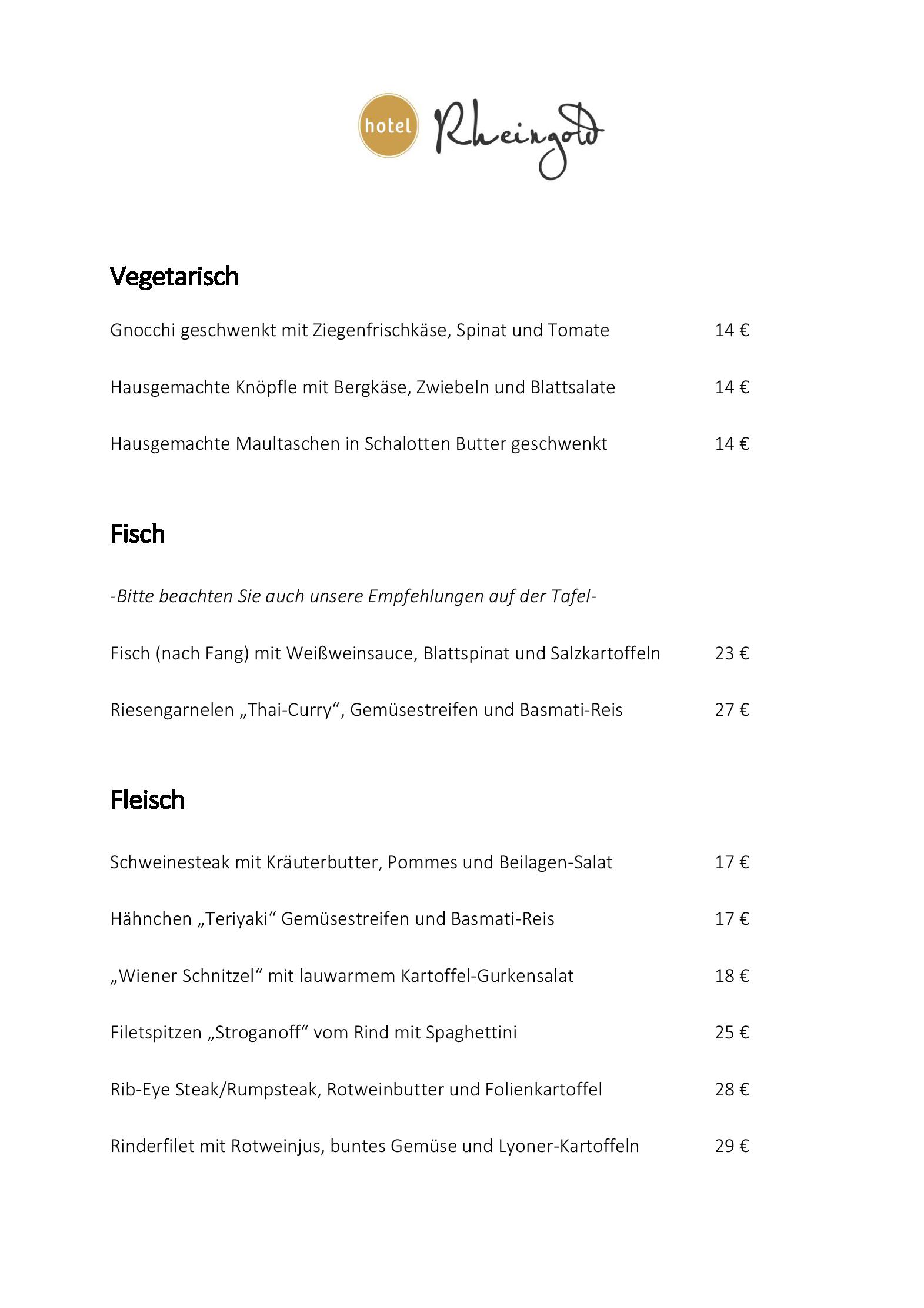 Speisekarte Hotel Restaurant Rheingold in Gailingen am Hochrhein, Seite 11