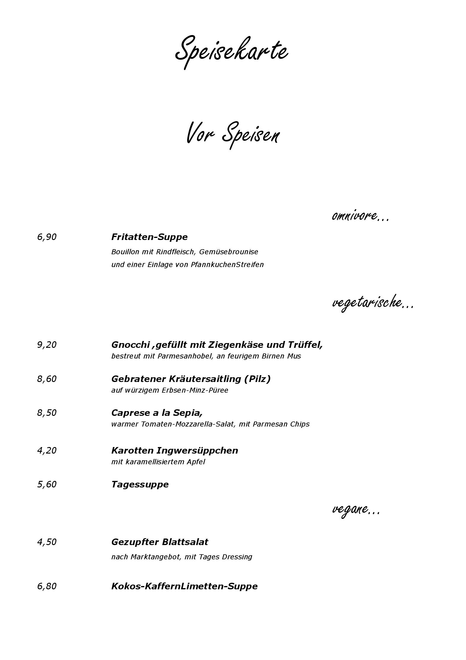 Speisekarte NOBIS KRUG Sepia 5.12 in Münster, Seite 1