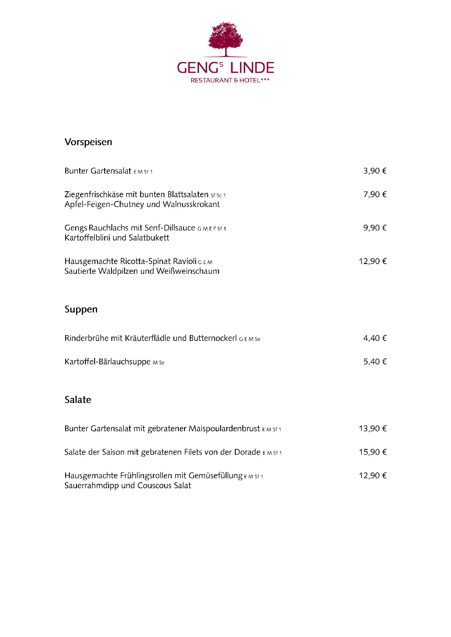 Speisekarte Gengs Linde in Stühlingen, Seite 4