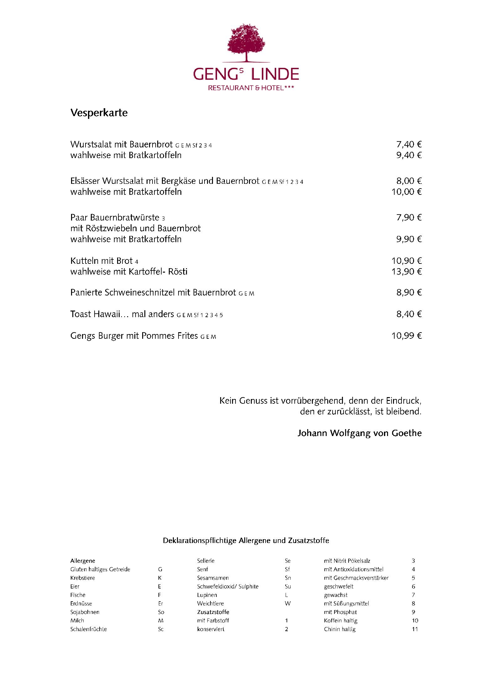 Speisekarte Gengs Linde in Stühlingen, Seite 6