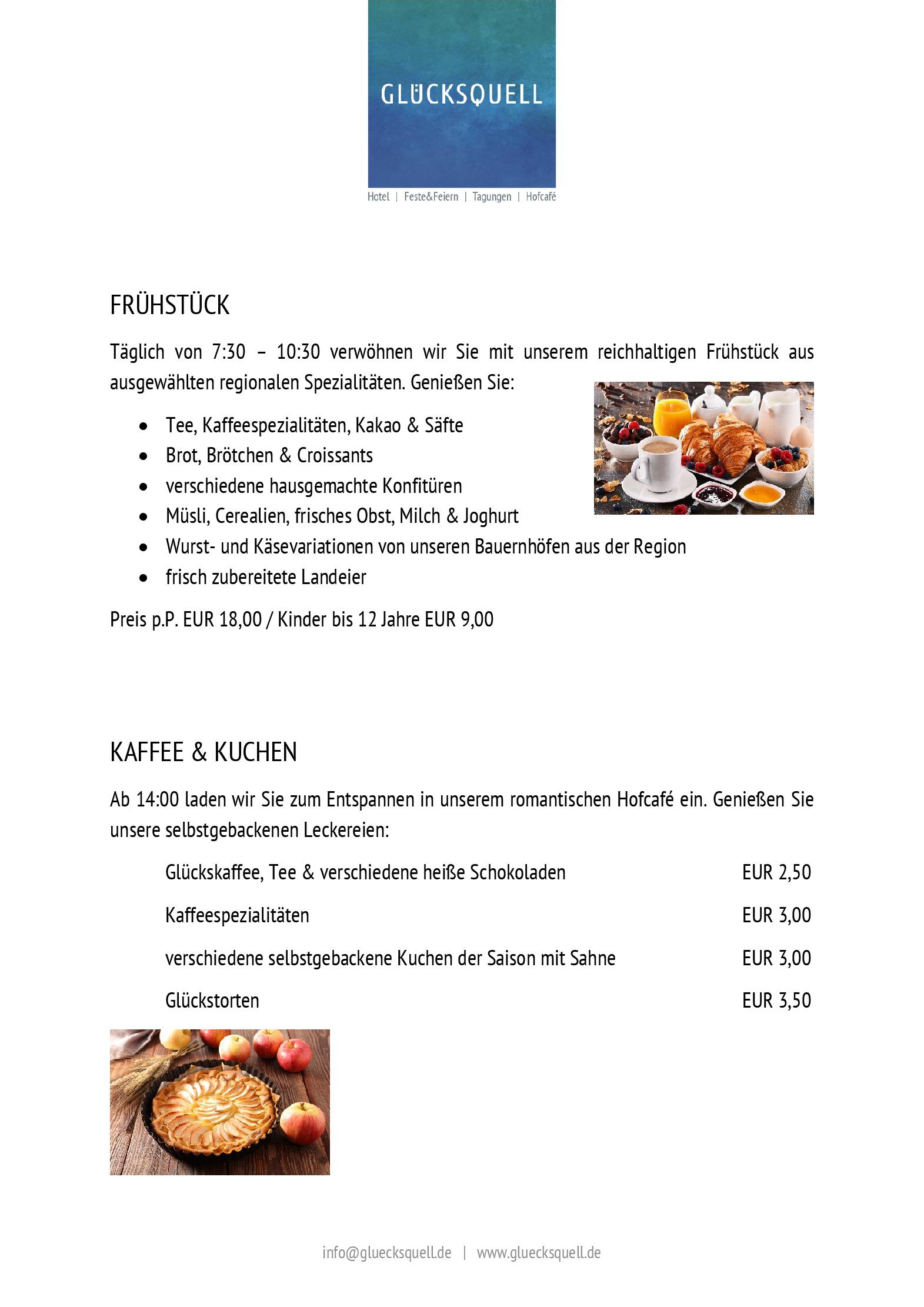 Speisekarte Glücksquell in Bovenau, Seite 1