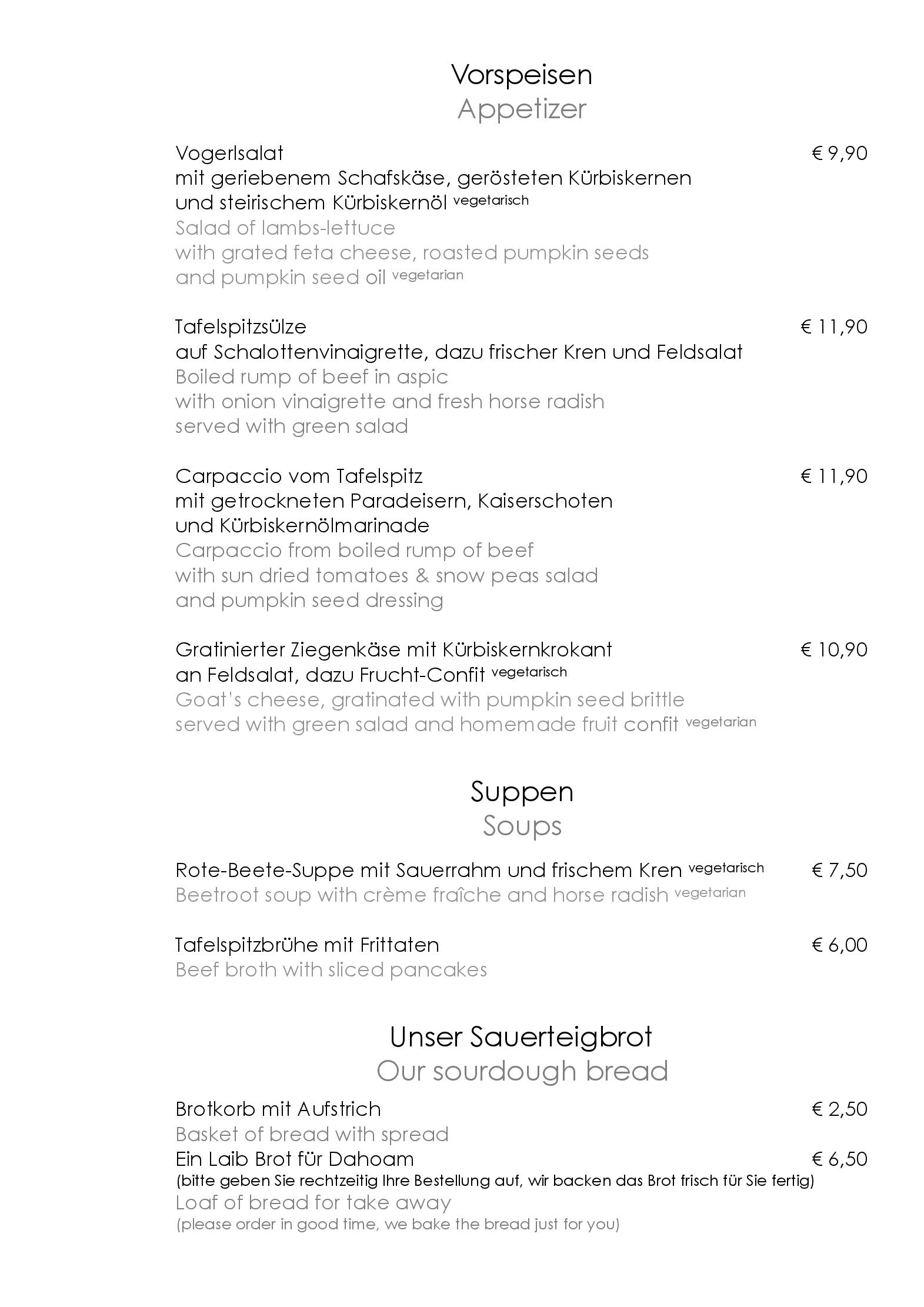 Speisekarte Nußbaumerin in Berlin, Seite 1