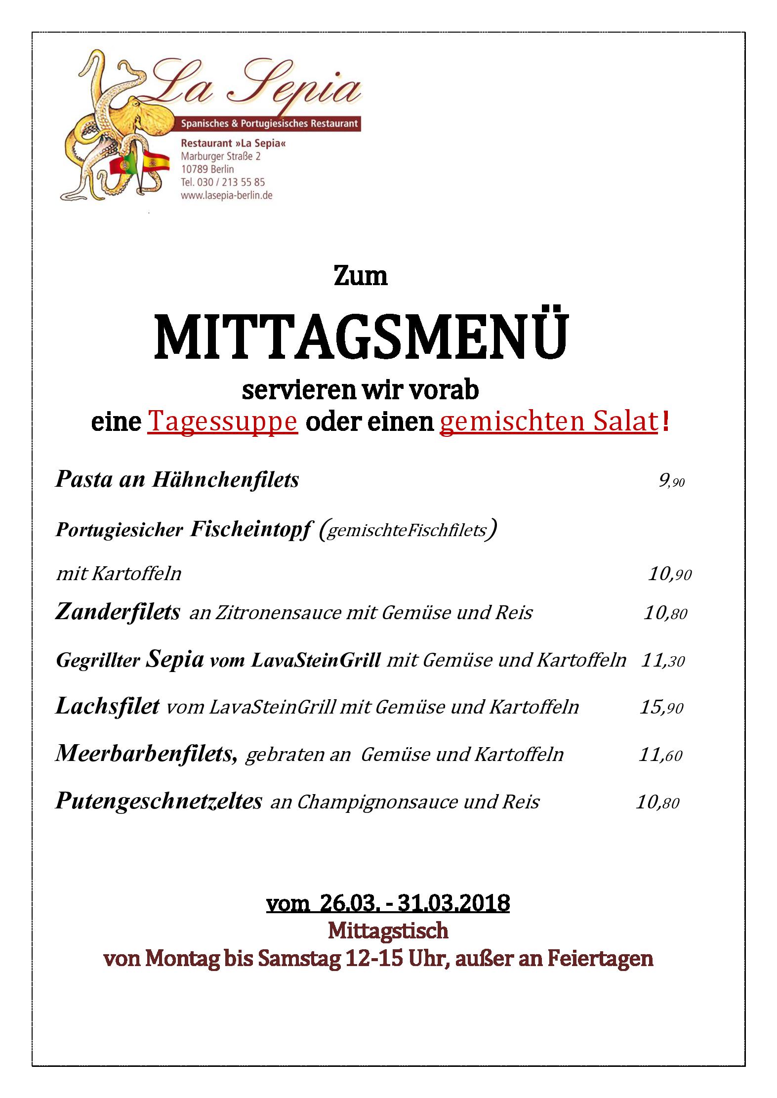 Speisekarte La Sepia in Berlin-Schöneberg  , Seite 2