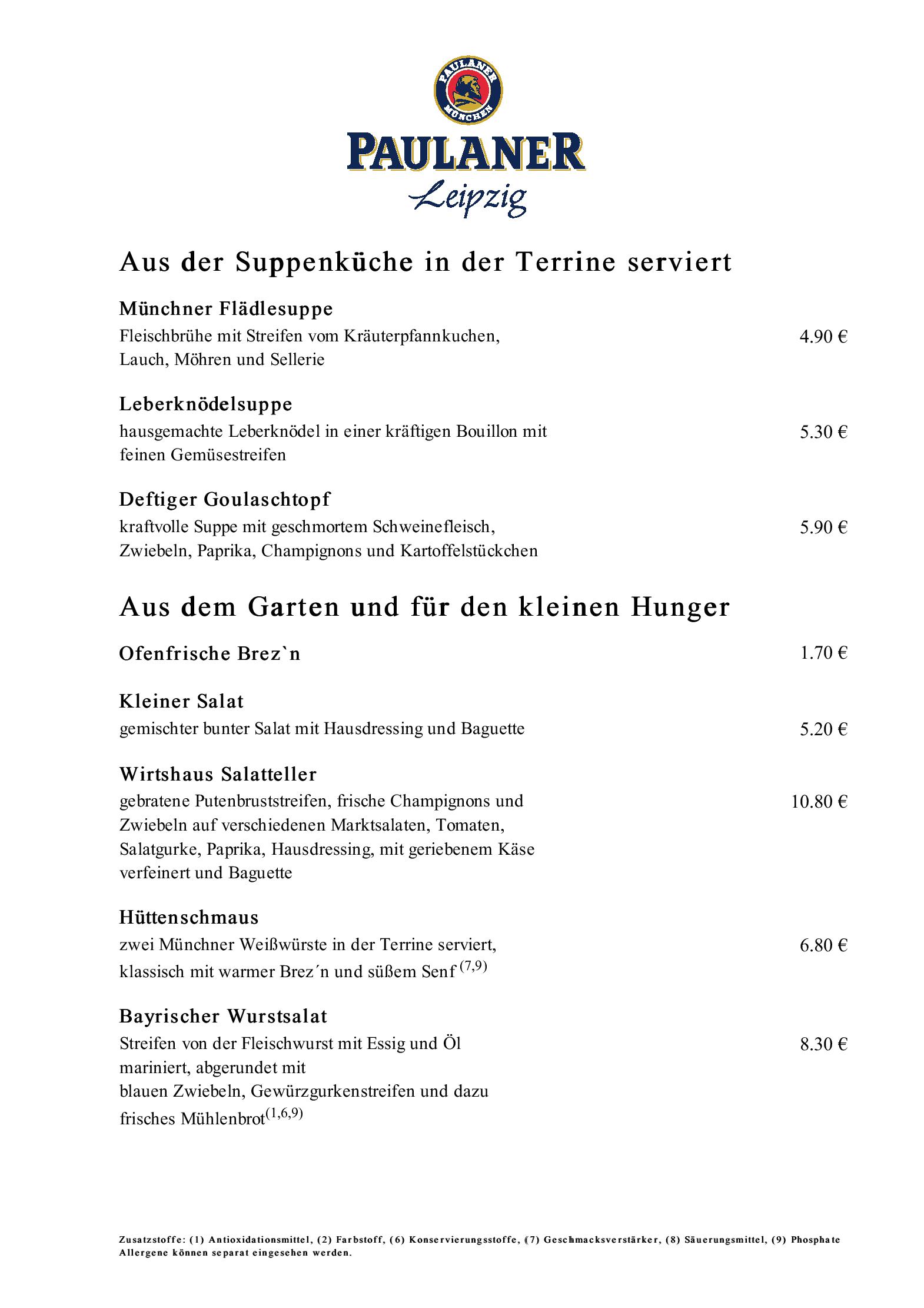 Speisekarte PAULANER Leipzig in Leipzig, Seite 1