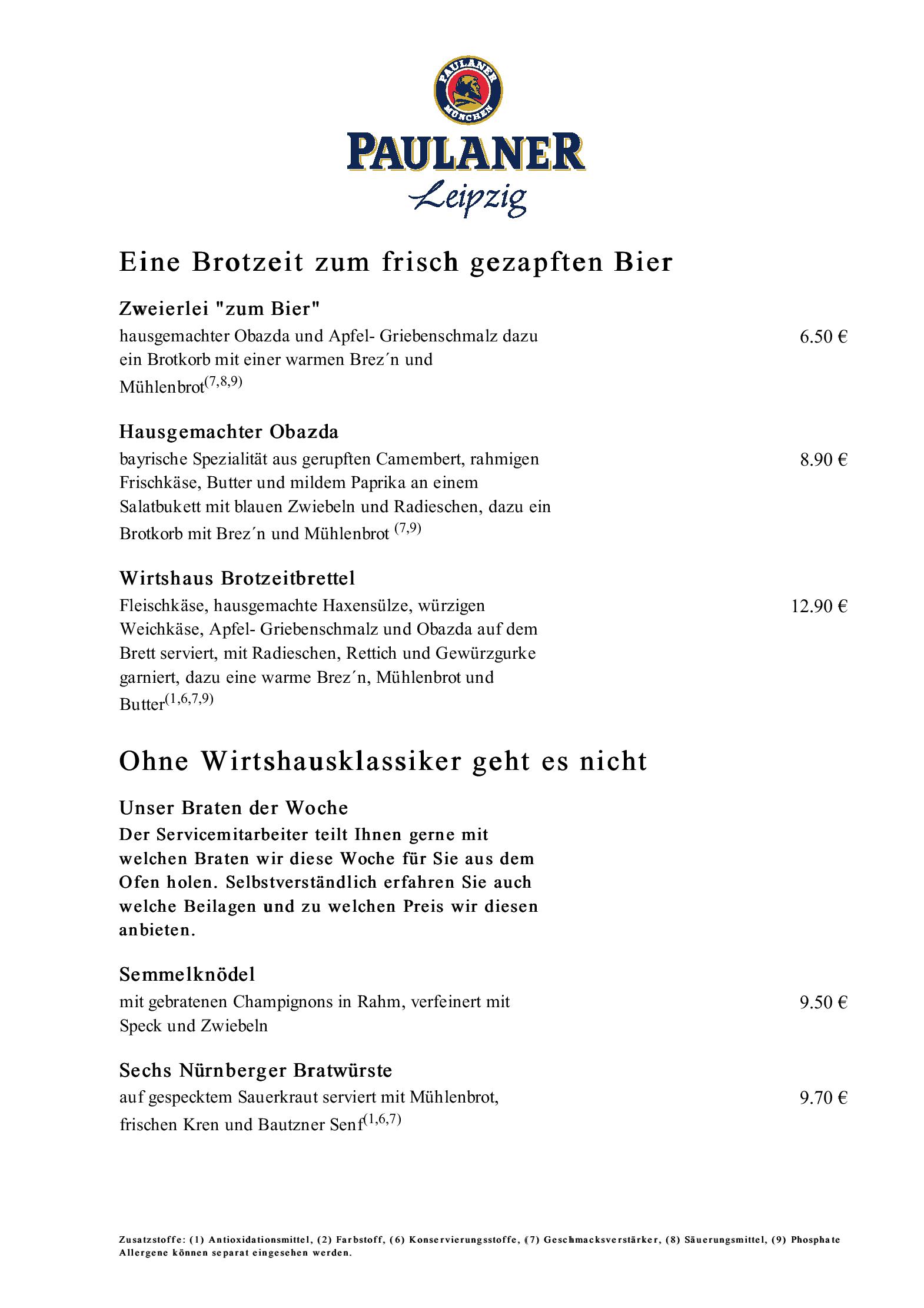Speisekarte PAULANER Leipzig in Leipzig, Seite 2