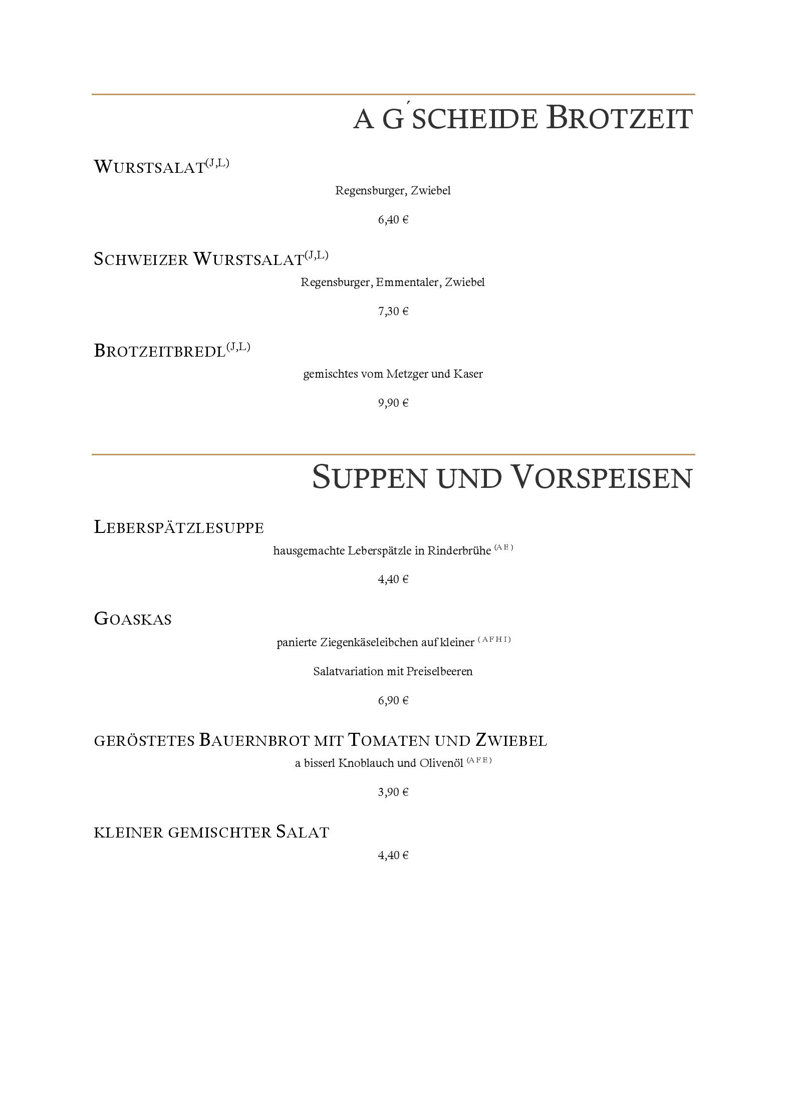 Speisekarte Darchinger Hof in Valley, Seite 1