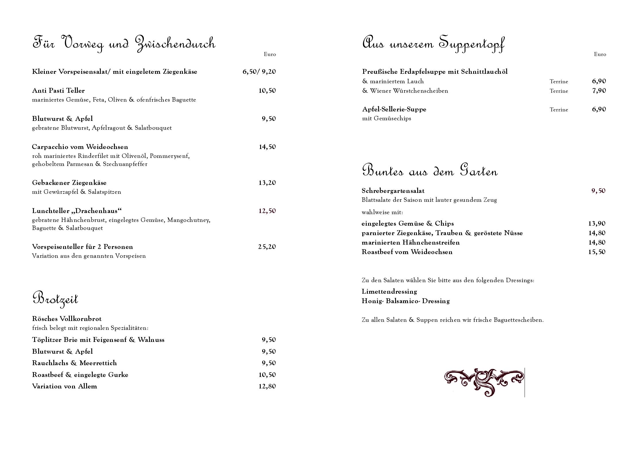 Speisekarte Restaurant & Cafe Drachenhaus in Potsdam, Seite 20