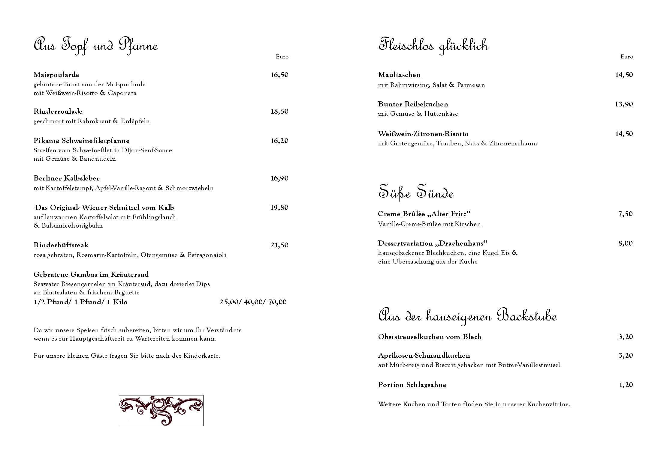 Speisekarte Restaurant & Cafe Drachenhaus in Potsdam, Seite 21