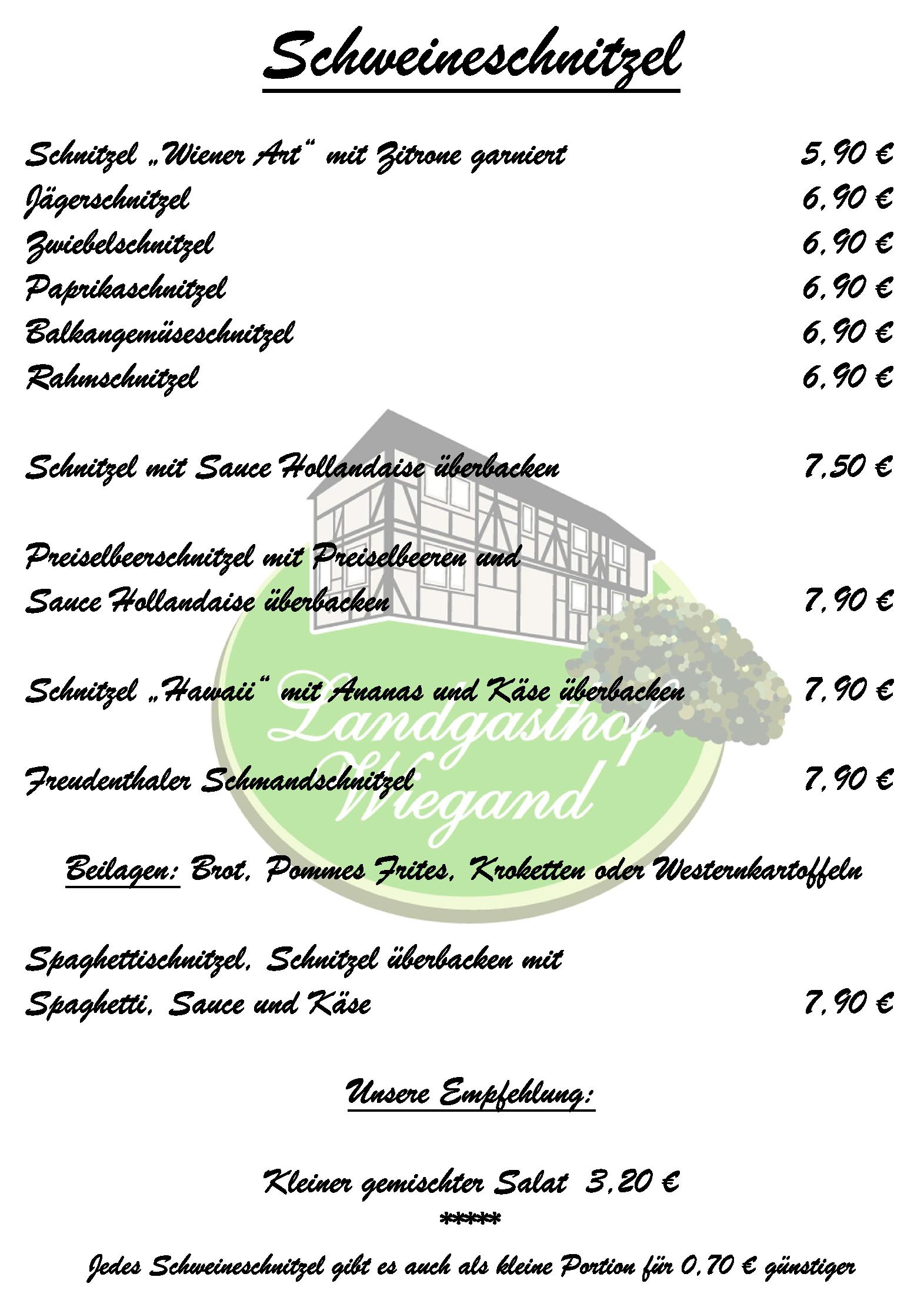 Speisekarte Landgasthof Wiegand in Borken, Seite 2