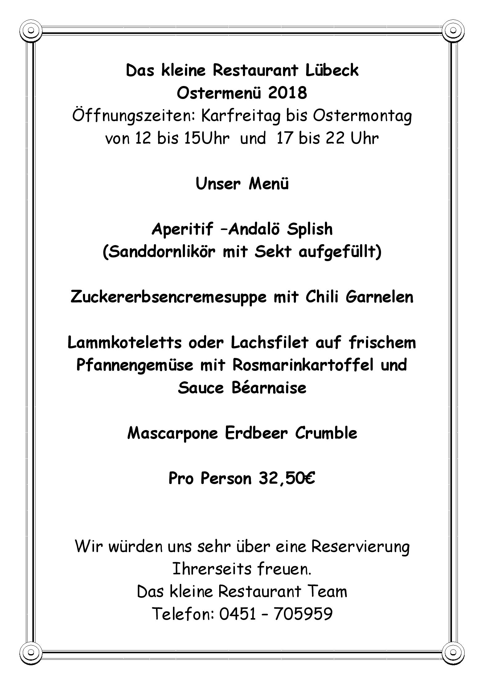Speisekarte Das kleine Restaurant in Lübeck, Seite 1