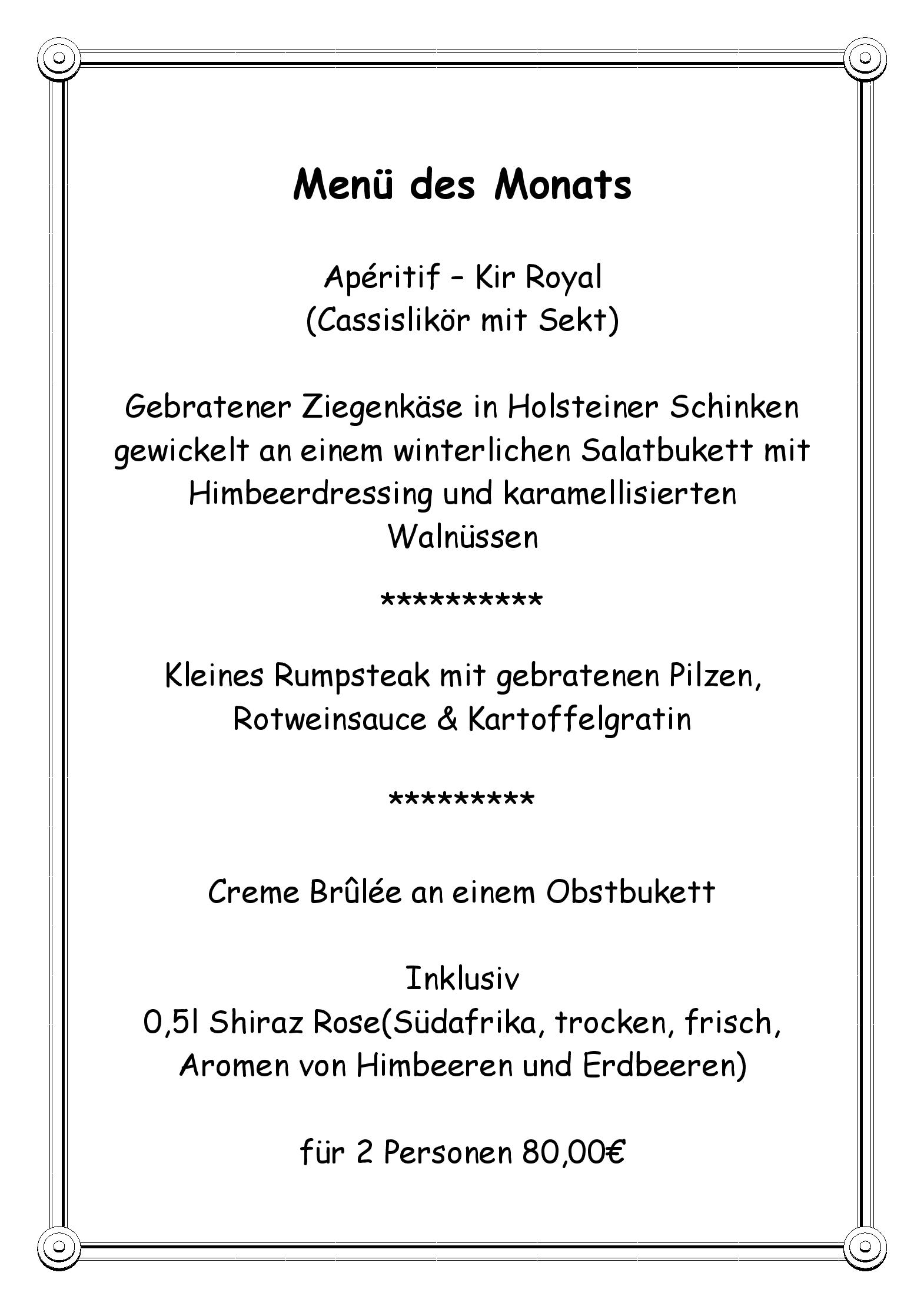Speisekarte Das kleine Restaurant in Lübeck, Seite 2