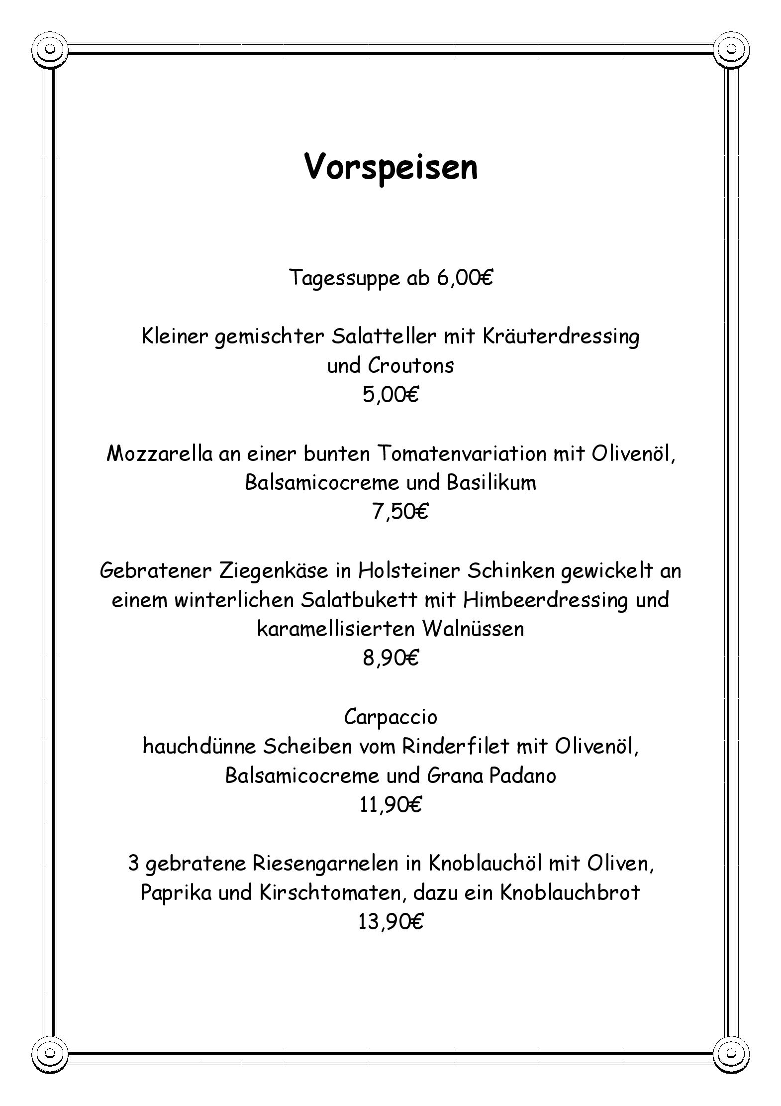 Speisekarte Das kleine Restaurant in Lübeck, Seite 3