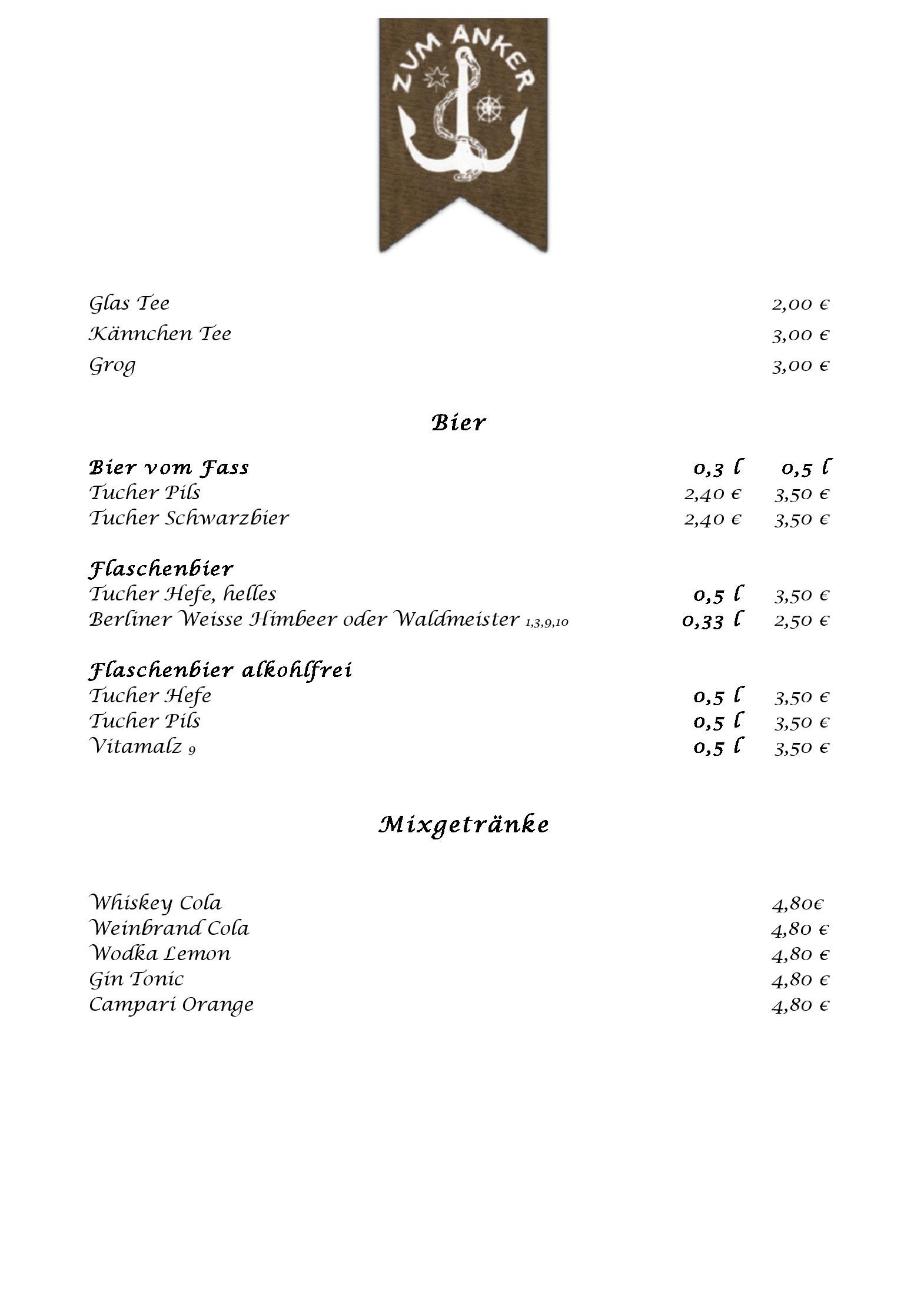Speisekarte Zum Anker in Magdeburg, Seite 2
