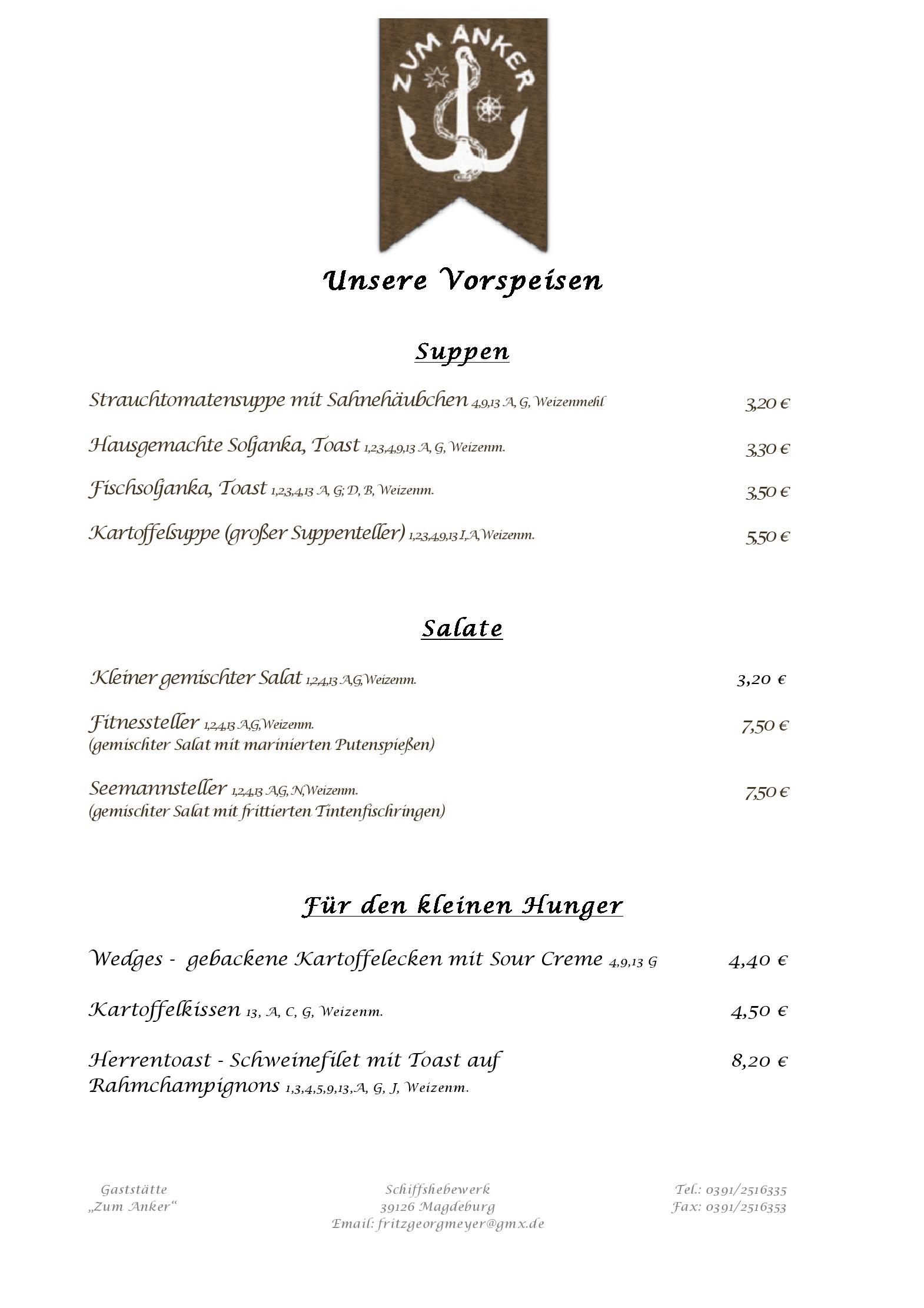 Speisekarte Zum Anker in Magdeburg, Seite 6