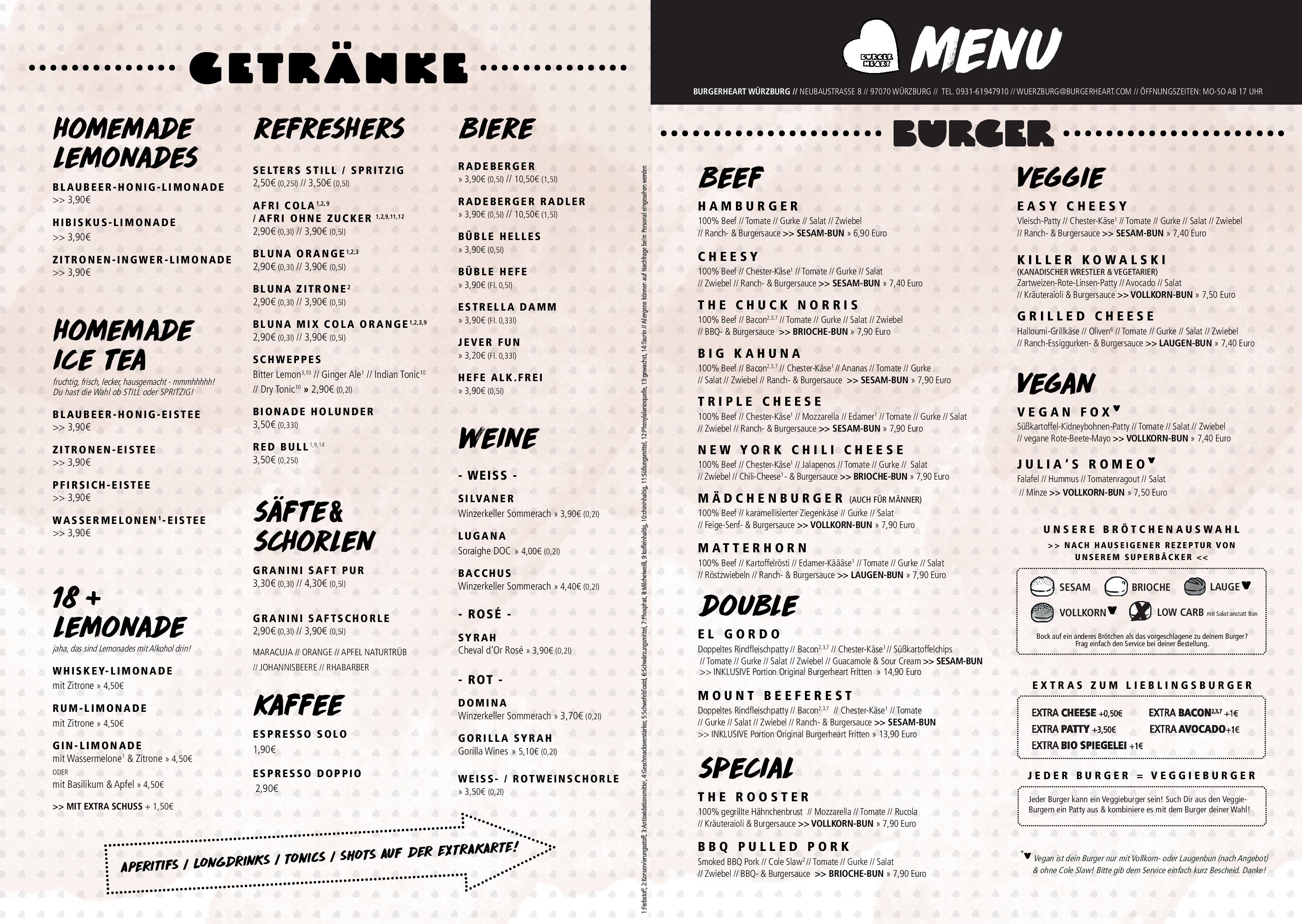 Speisekarte Burgerheart  in Würzburg, Seite 1
