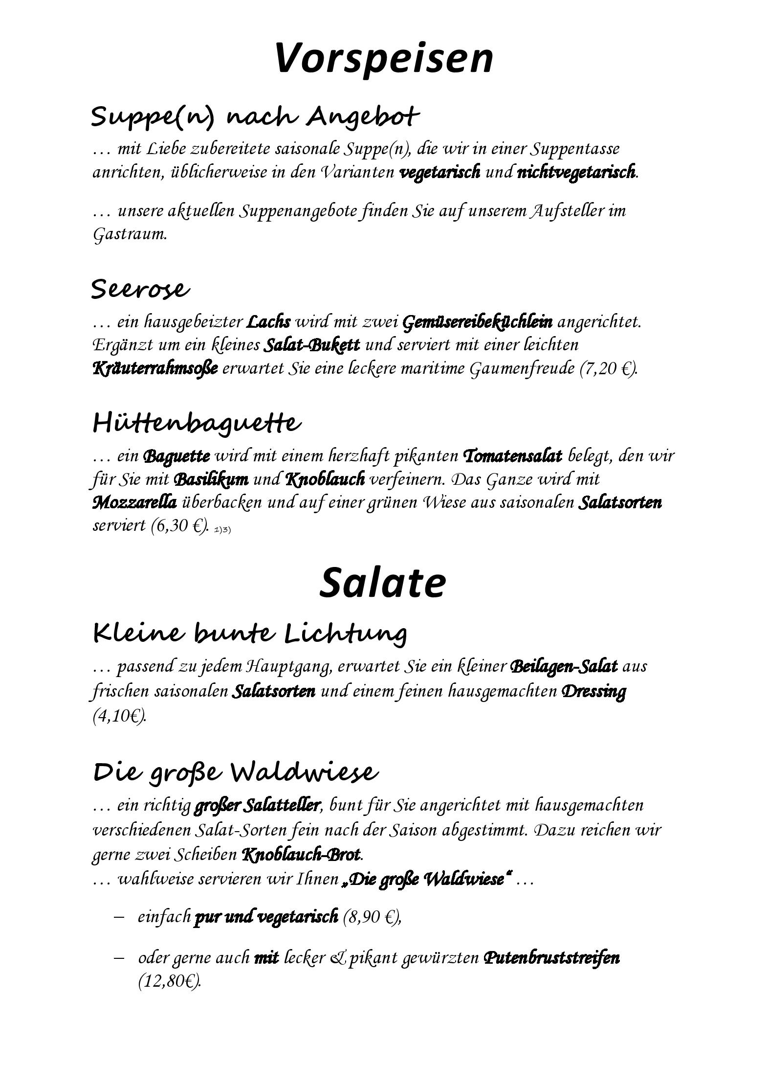 Speisekarte Obere Schweizerhütte in Oberhof, Seite 1