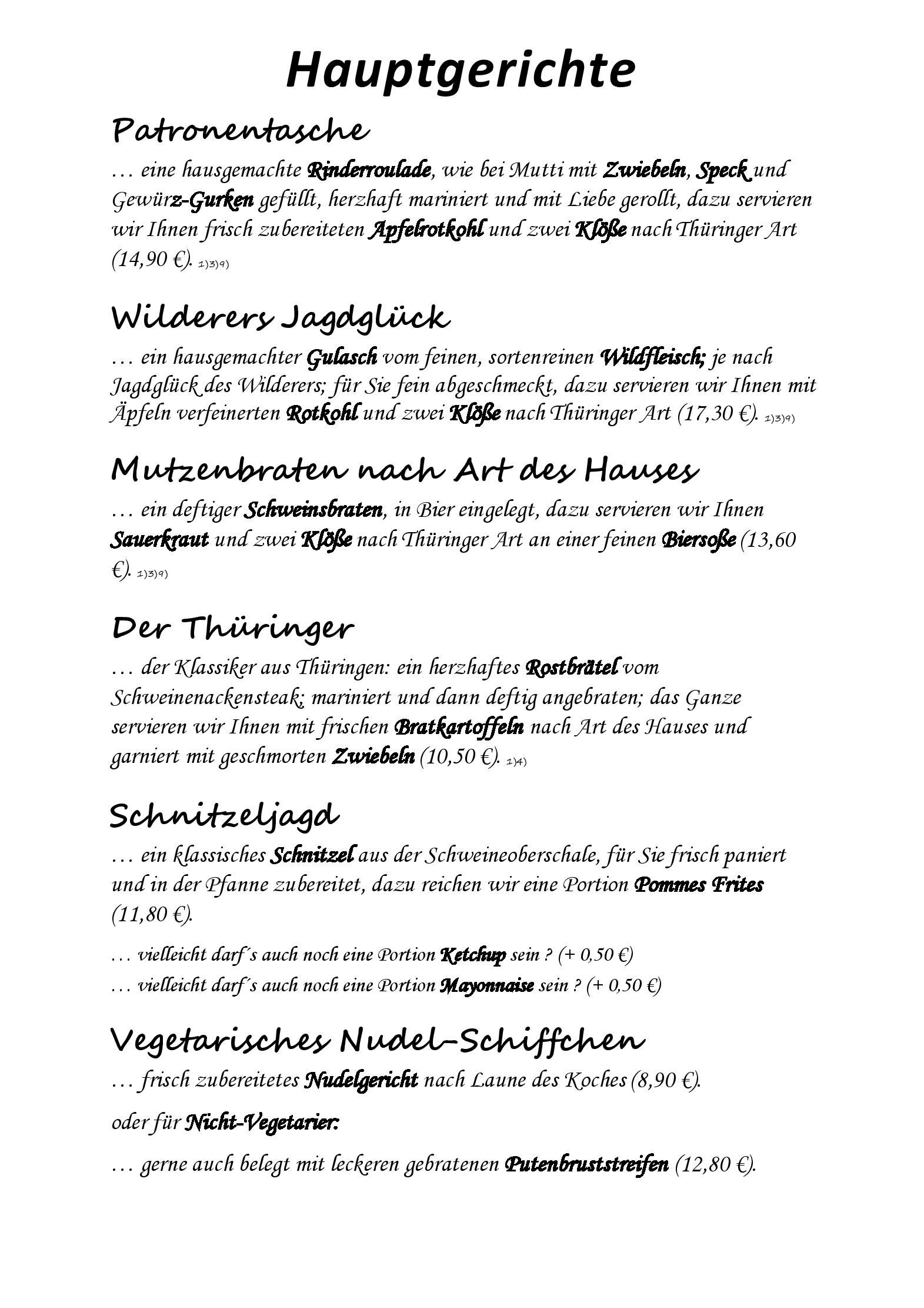 Speisekarte Obere Schweizerhütte in Oberhof, Seite 3