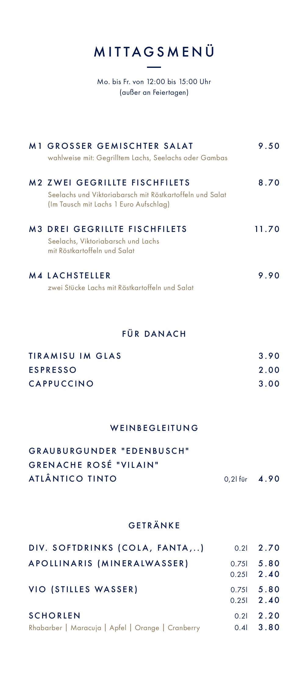 Speisekarte Liman Fisch Restaurant in Hamburg, Seite 1