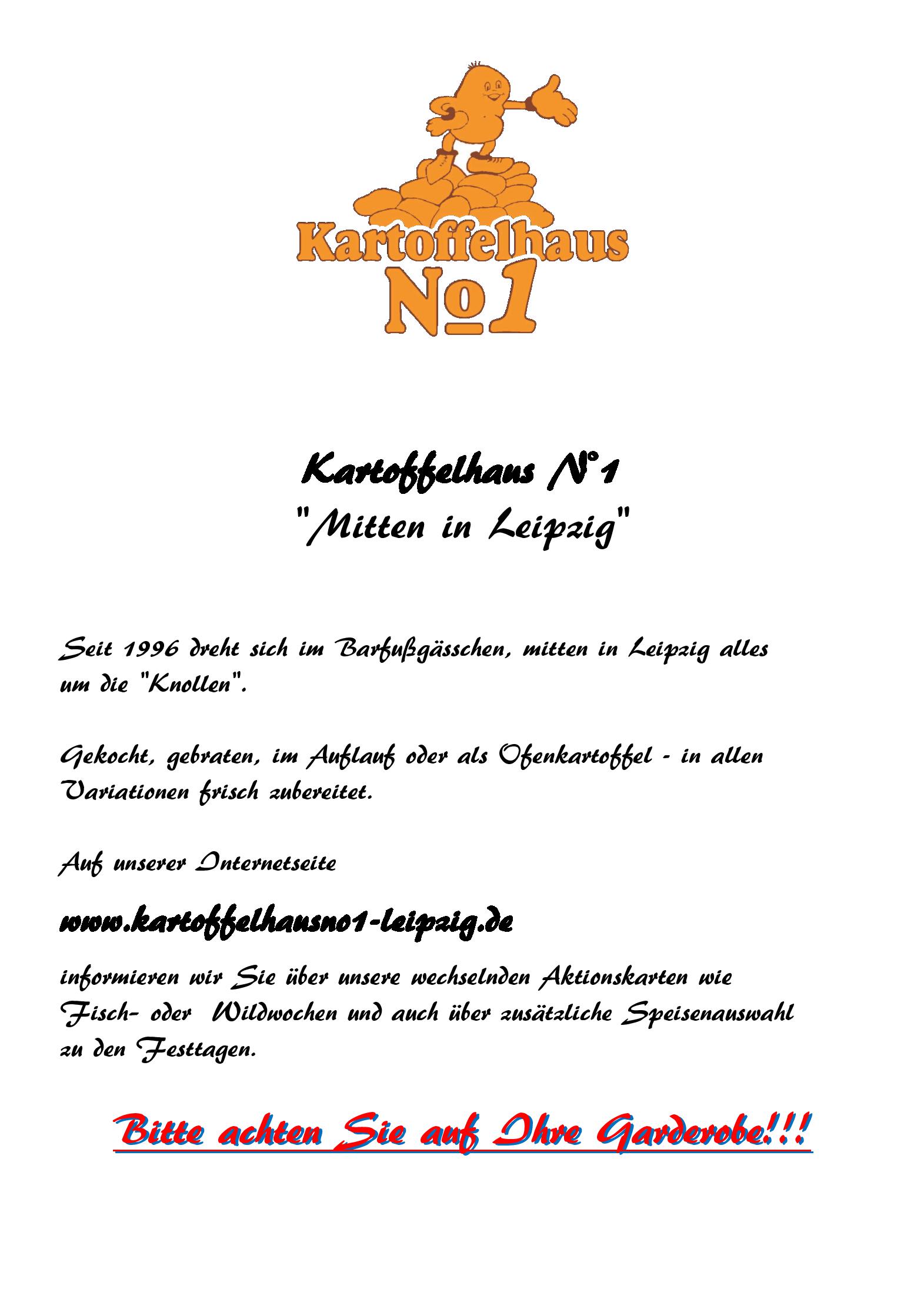 Speisekarte Kartoffelhaus N°1 in Leipzig, Seite 1