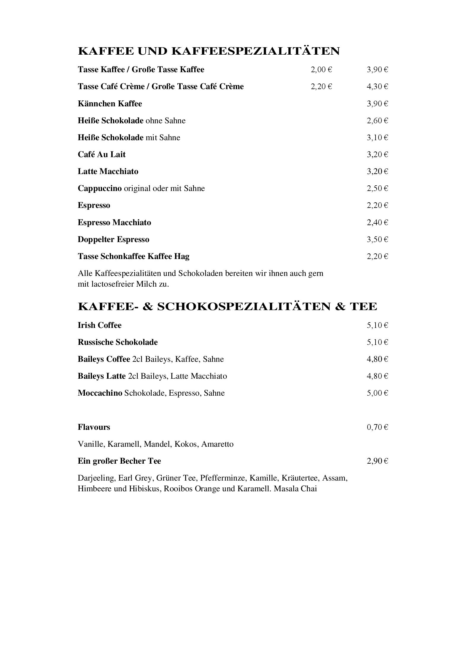 Speisekarte Brasserie Stralsund in Stralsund, Seite 1