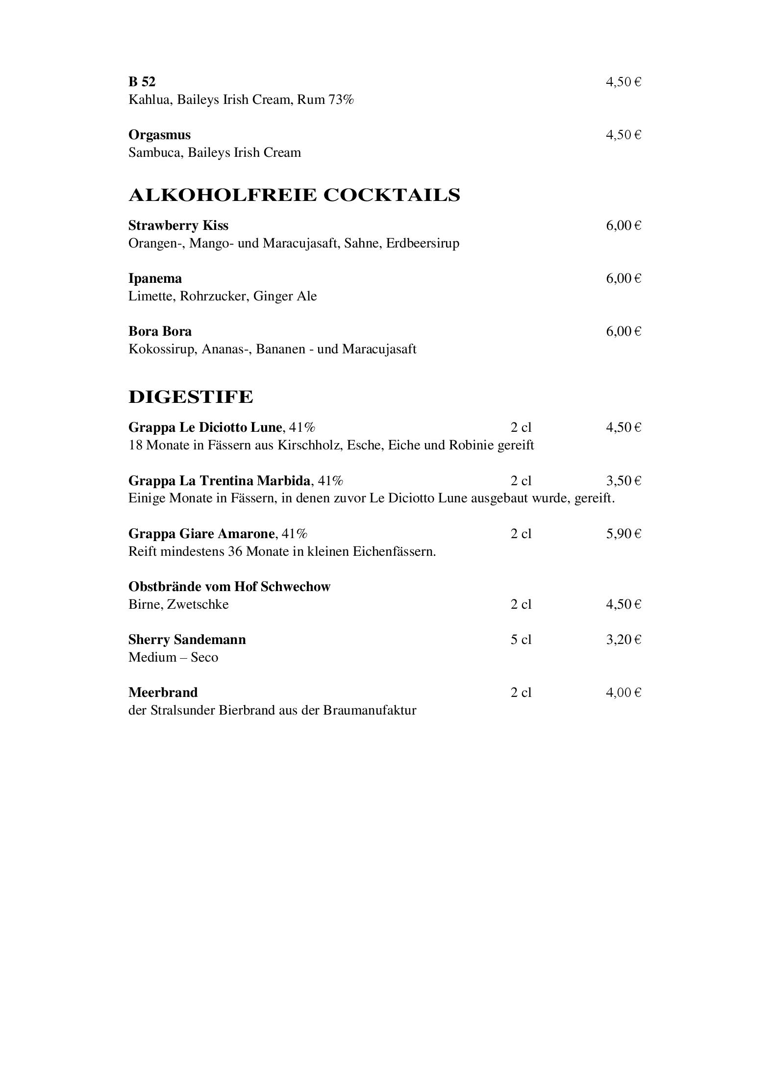 Speisekarte Brasserie Stralsund in Stralsund, Seite 11