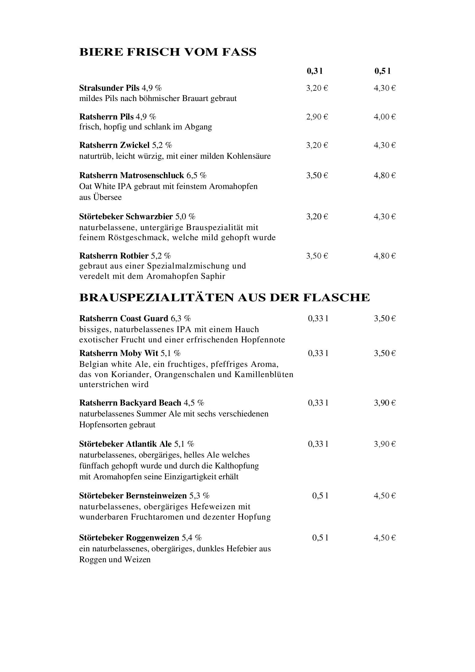 Speisekarte Brasserie Stralsund in Stralsund, Seite 2