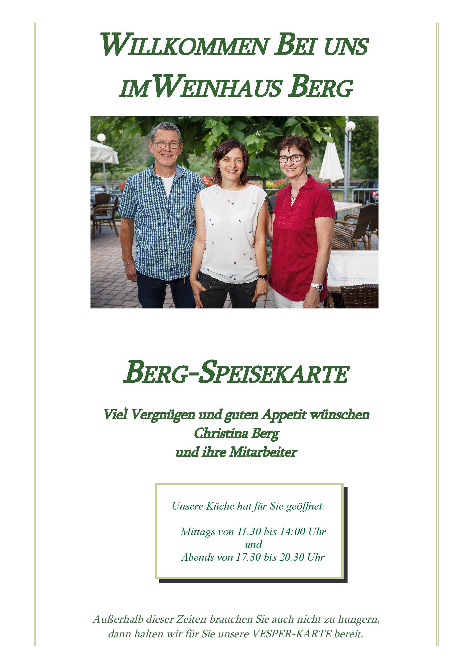Speisekarte Weinhaus Berg in Bremm, Seite 1